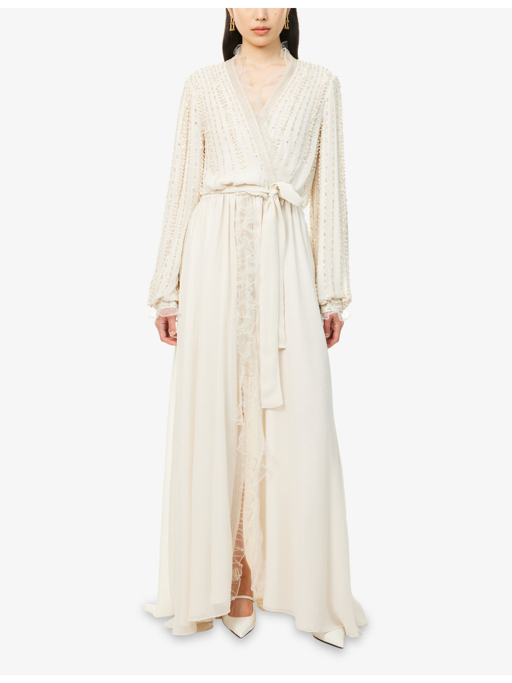 Embroidered Long-Sleeve Silk Gown - 2