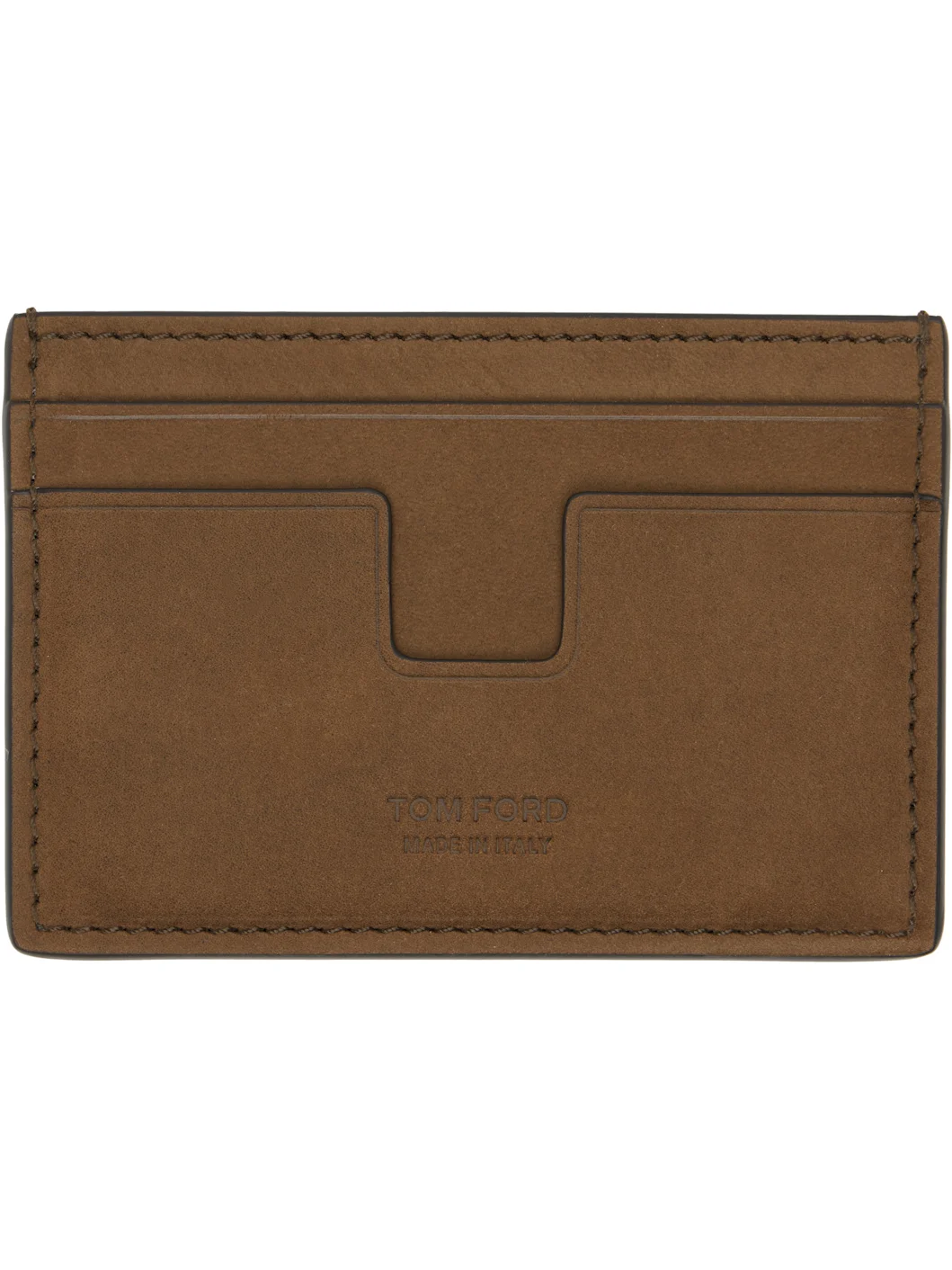 Brown Nubuck 'T Line' Classic Card Holder - 1