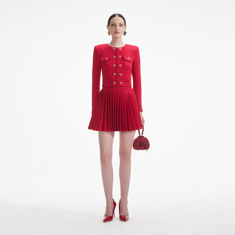 Red Pleated Knit Mini Skirt 1