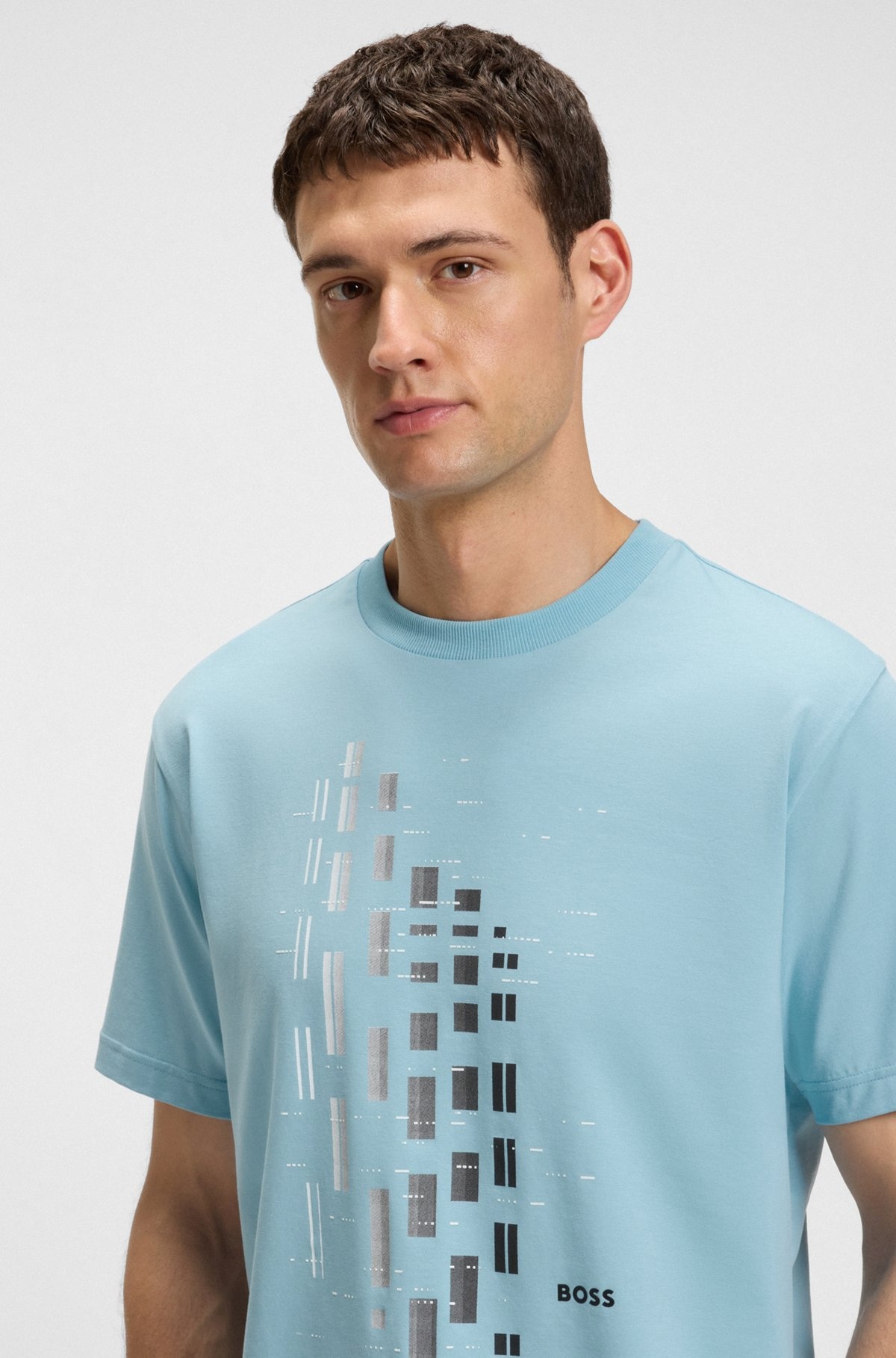 STRETCH-COTTON T-SHIRT WITH GEOMETRIC PRINT - 3