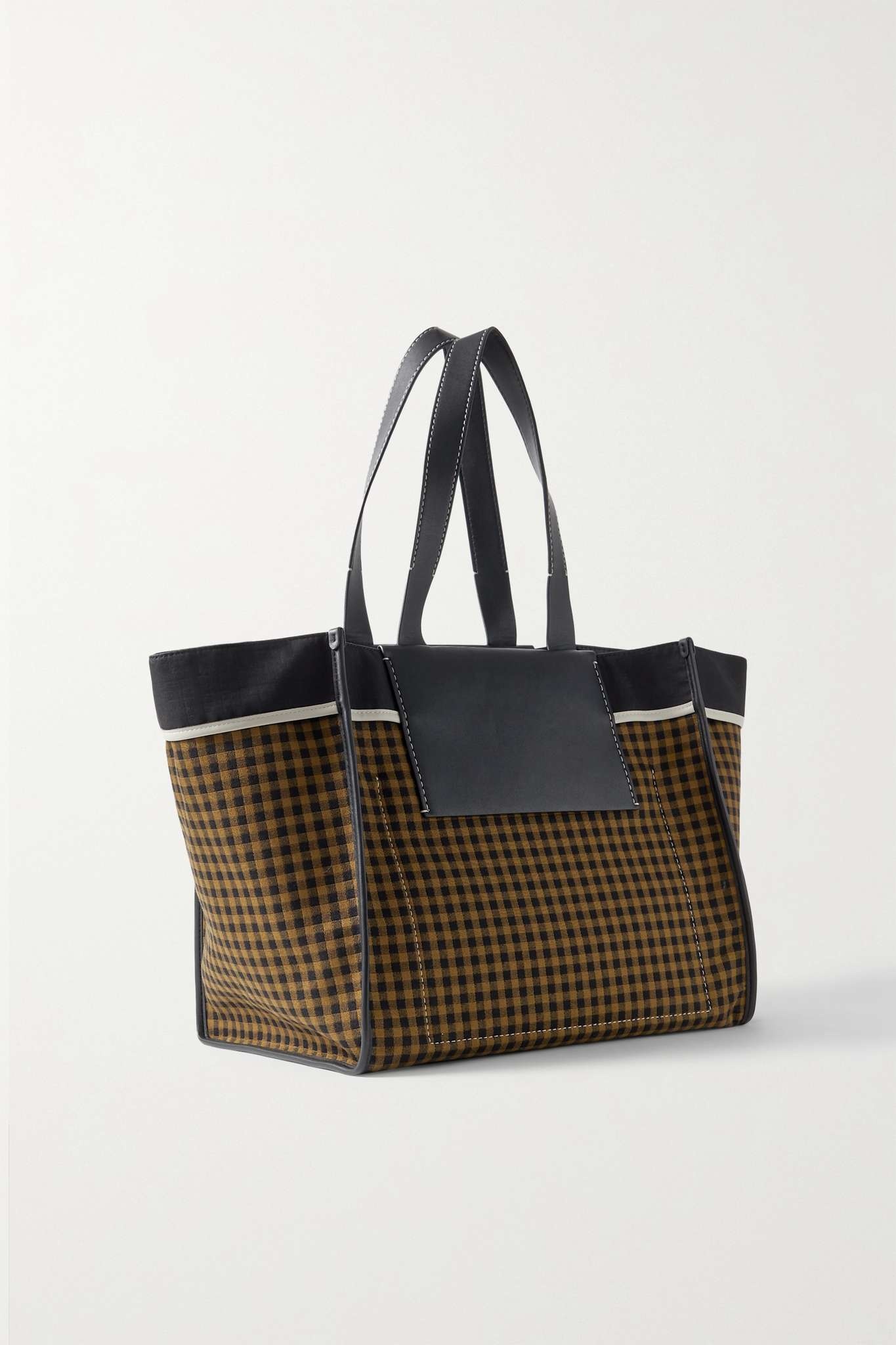 Morris XL leather-trimmed gingham canvas tote - 3