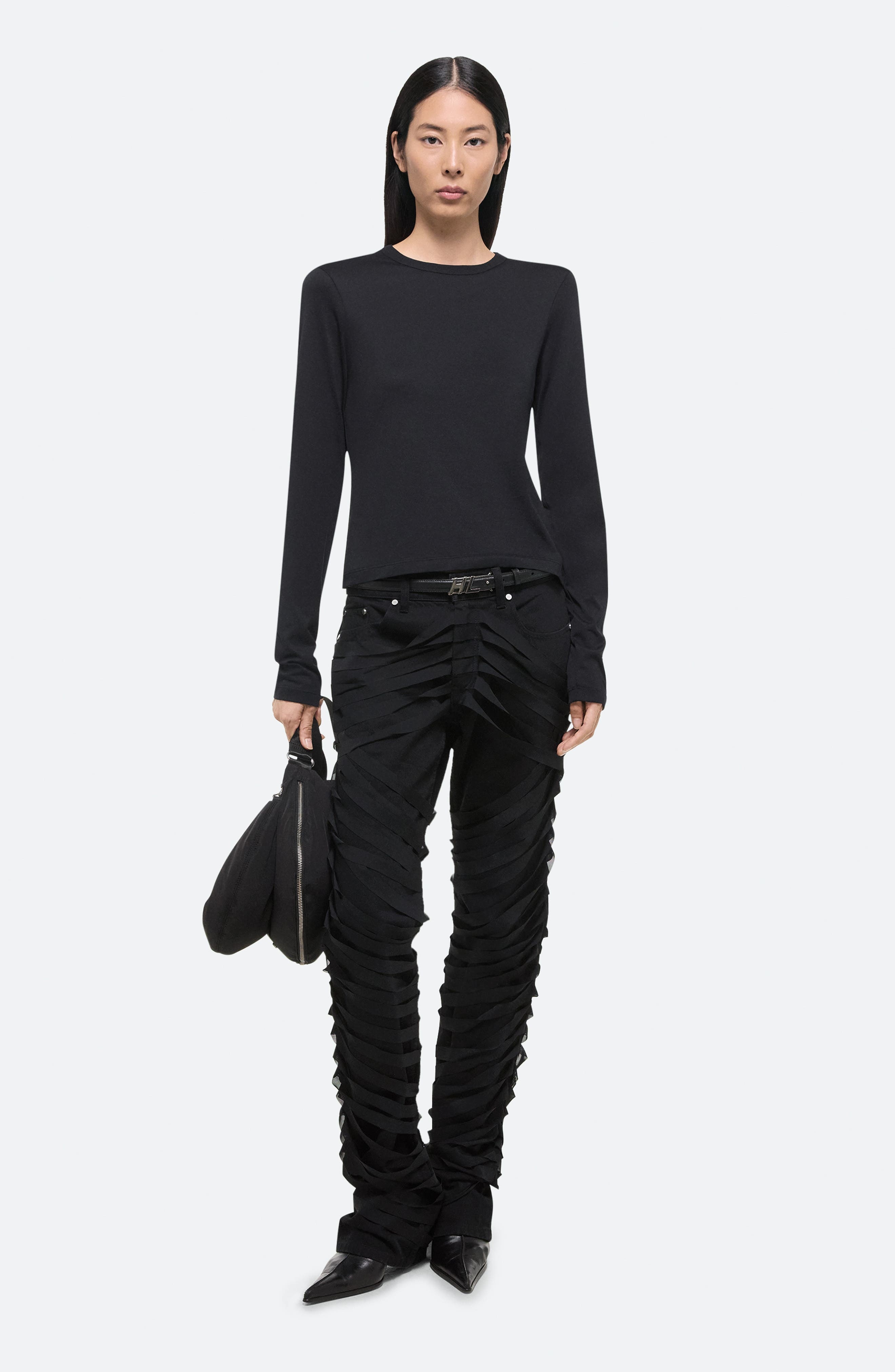Helmut Lang Slim Long Sleeve Cotton T-Shirt in Black - 6