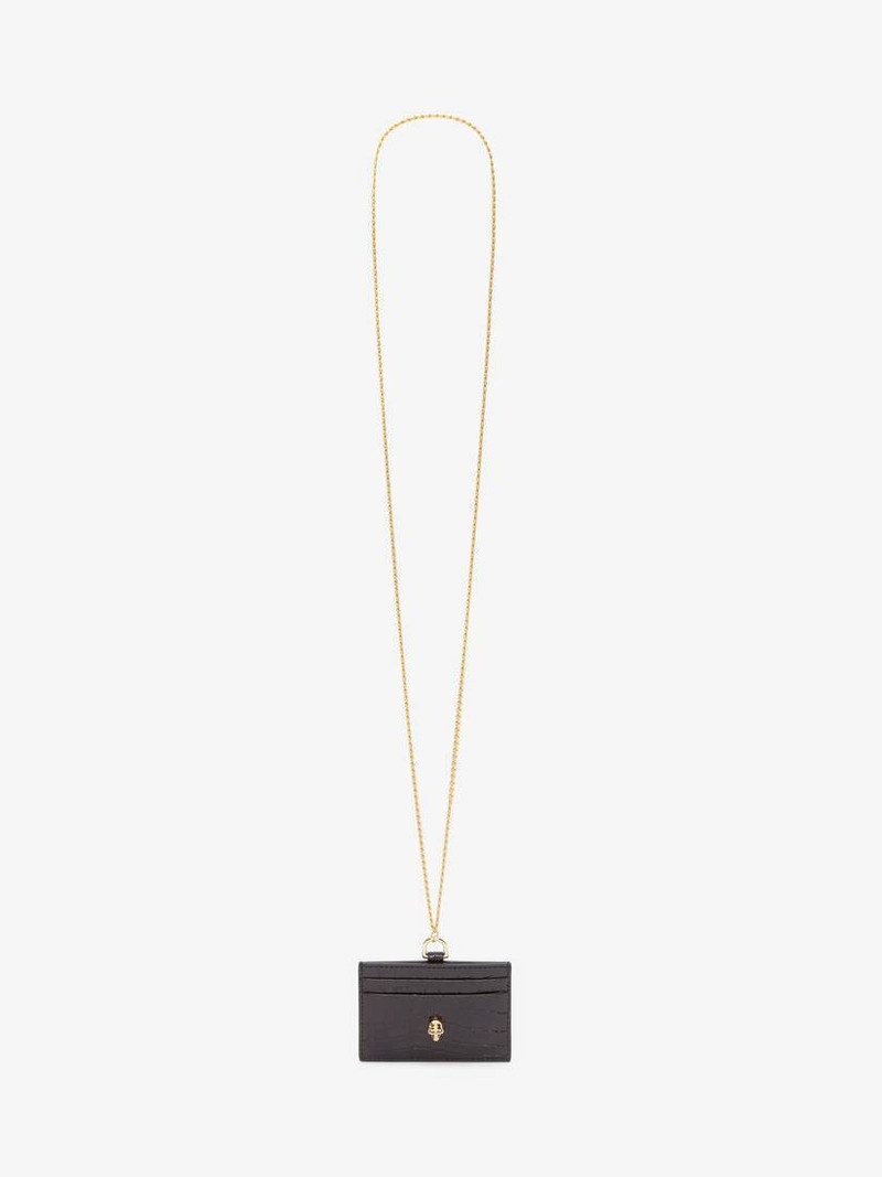 Alexander McQueen Skull Card Holder With Strap in Black outlook