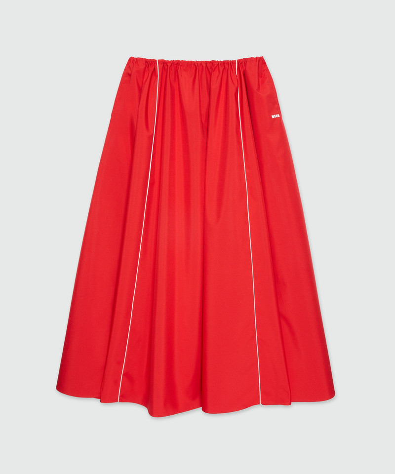 Long red nylon skirt with contrasting piping 1