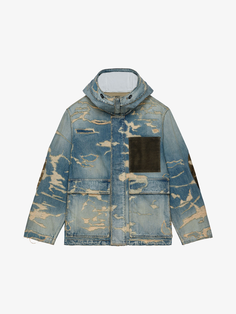HOODED JACKET IN DESTROYED DENIM AND MOLESKIN 1