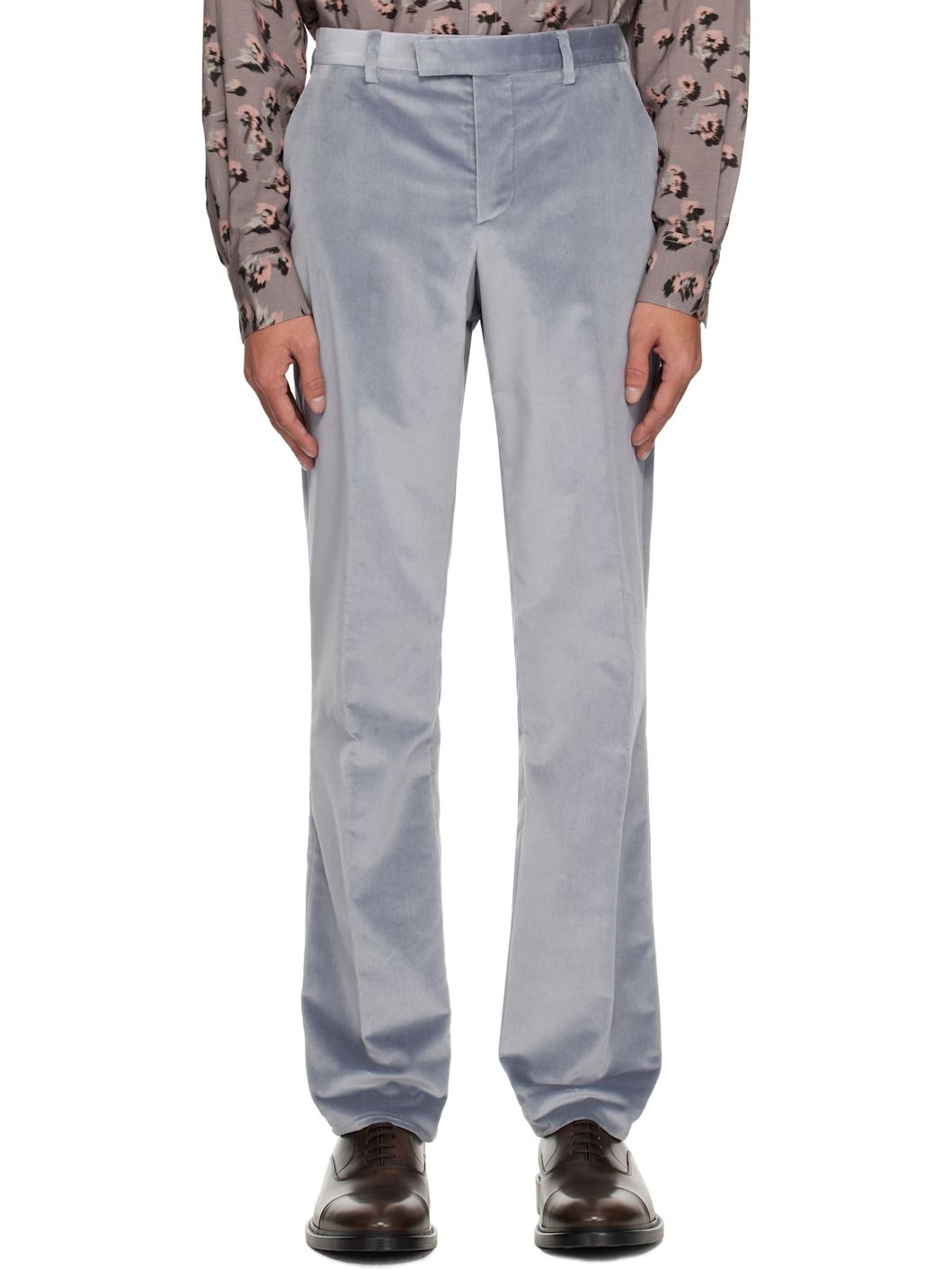 Blue Slim-Fit Velvet Trousers - 1