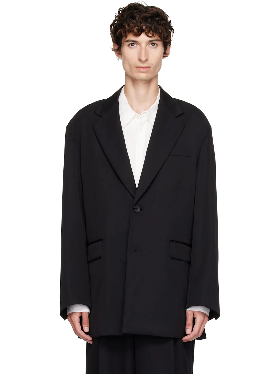 Black Oversized Single Breasted Long Blazer - 1