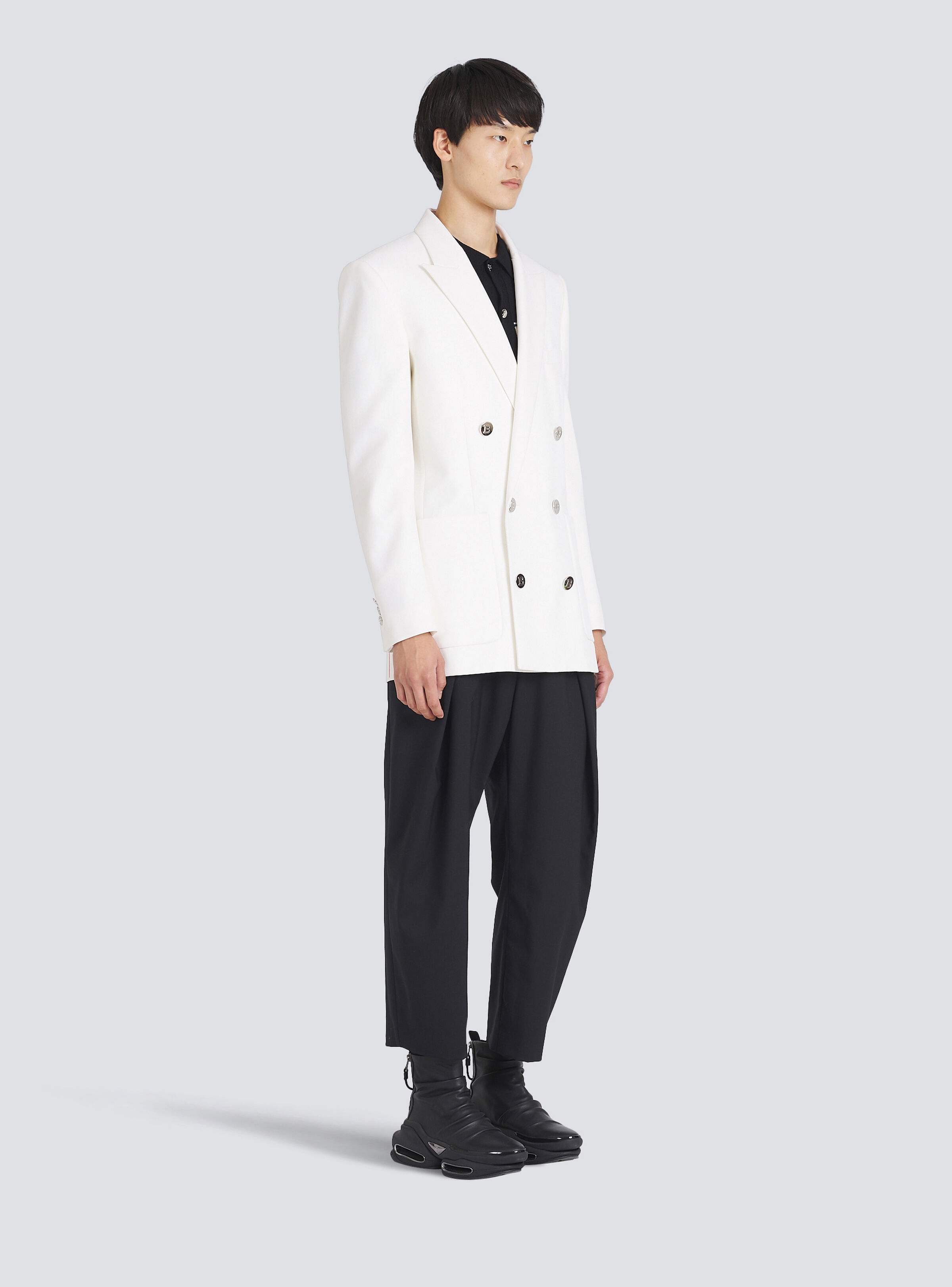 Twill blazer with double-breasted silver-tone buttoned fastening - 5