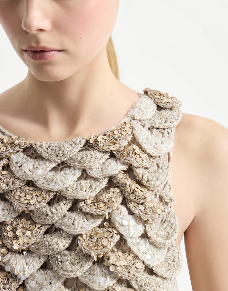 Handmade Dazzling Shell OPERA knit mini dress in jute and cotton 4