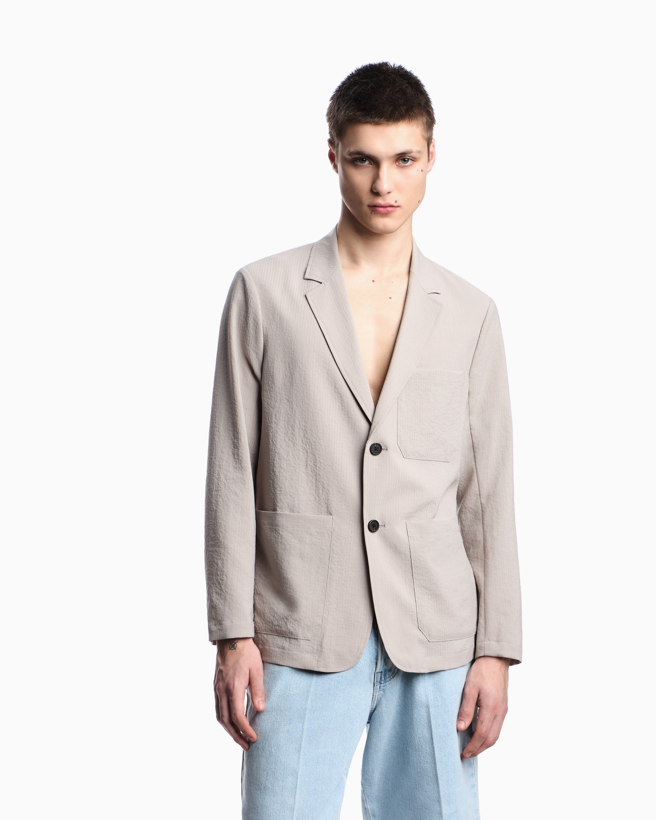 SINGLE-BREASTED JACKET IN NYLON SEERSUCKER - 4