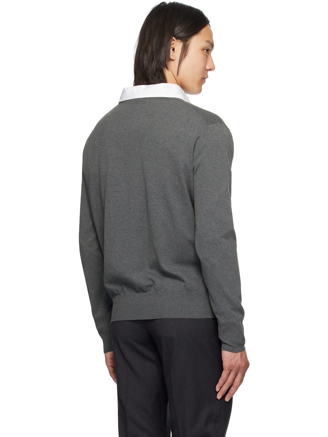 Gray Argyle Round Neck Sweater - 3