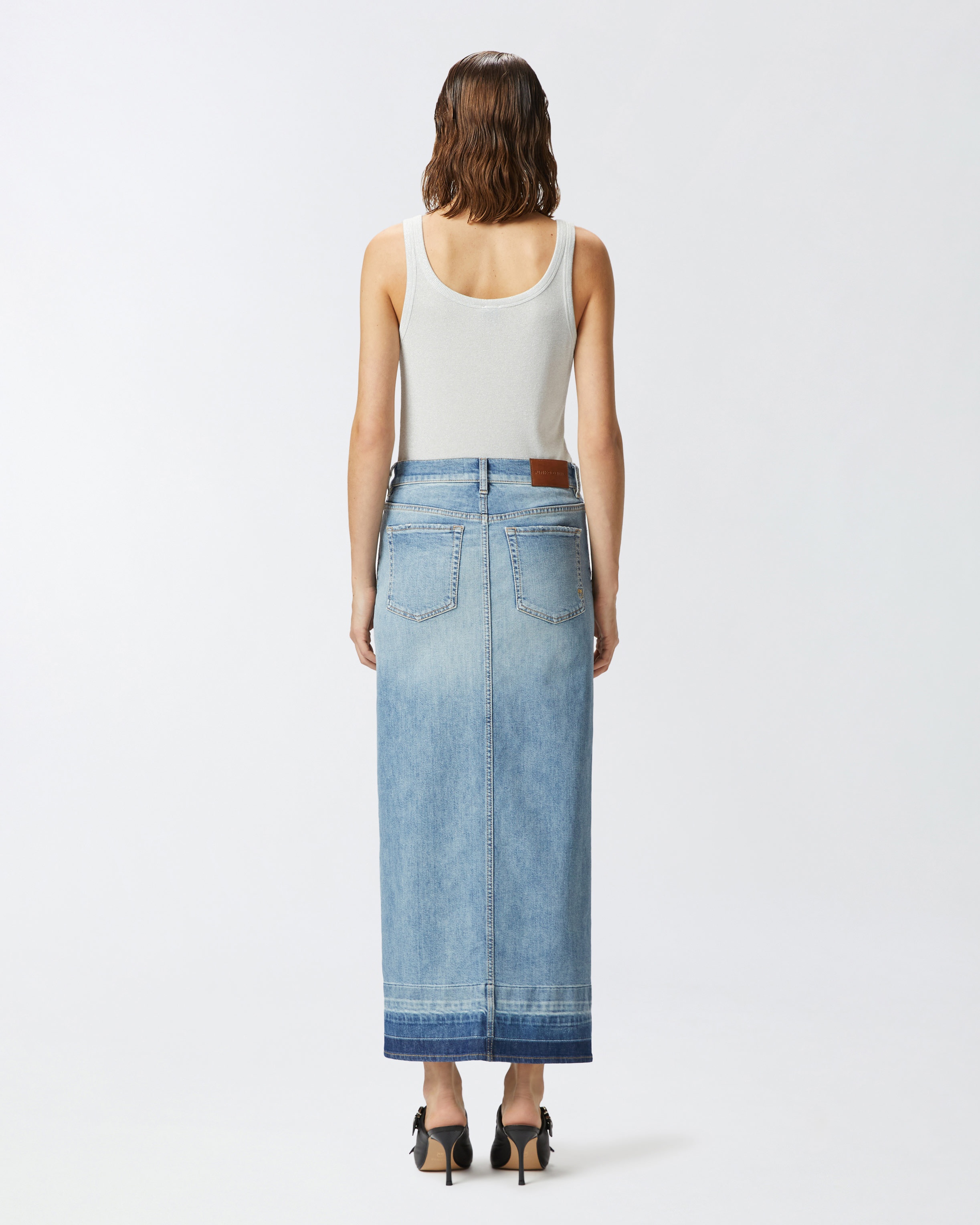 LONG SKIRT IN LIGHT DENIM WITH FRONT SLIT - 4