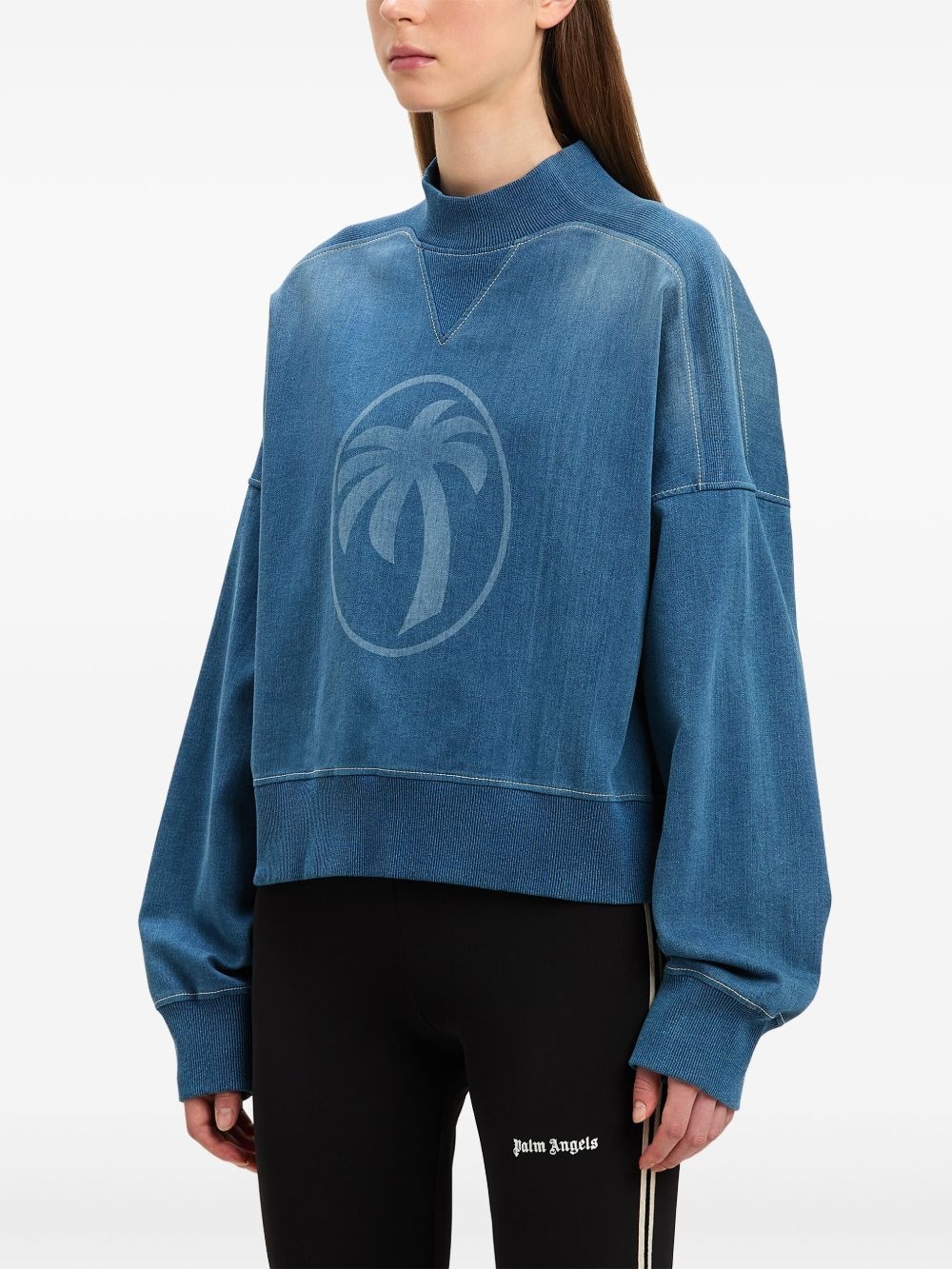 palm-print washed denim sweatshirt - 4
