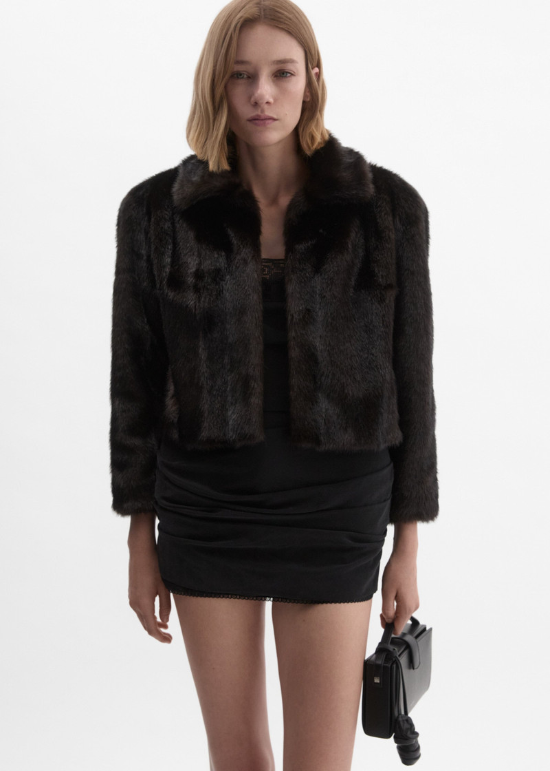 MAGDA BUTRYM Cropped faux fur jacket in dark brown outlook