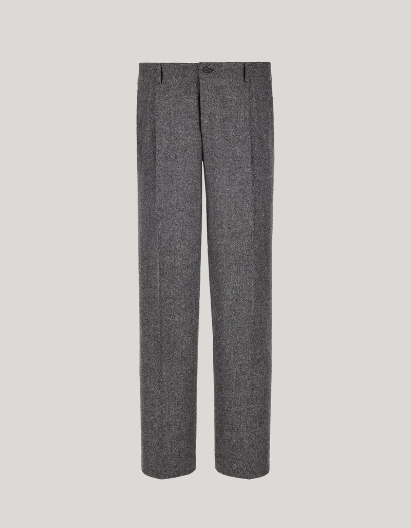 GRAY AND WHITE RELAXED FIT STRETCH WOOL BLEND PANTS 1
