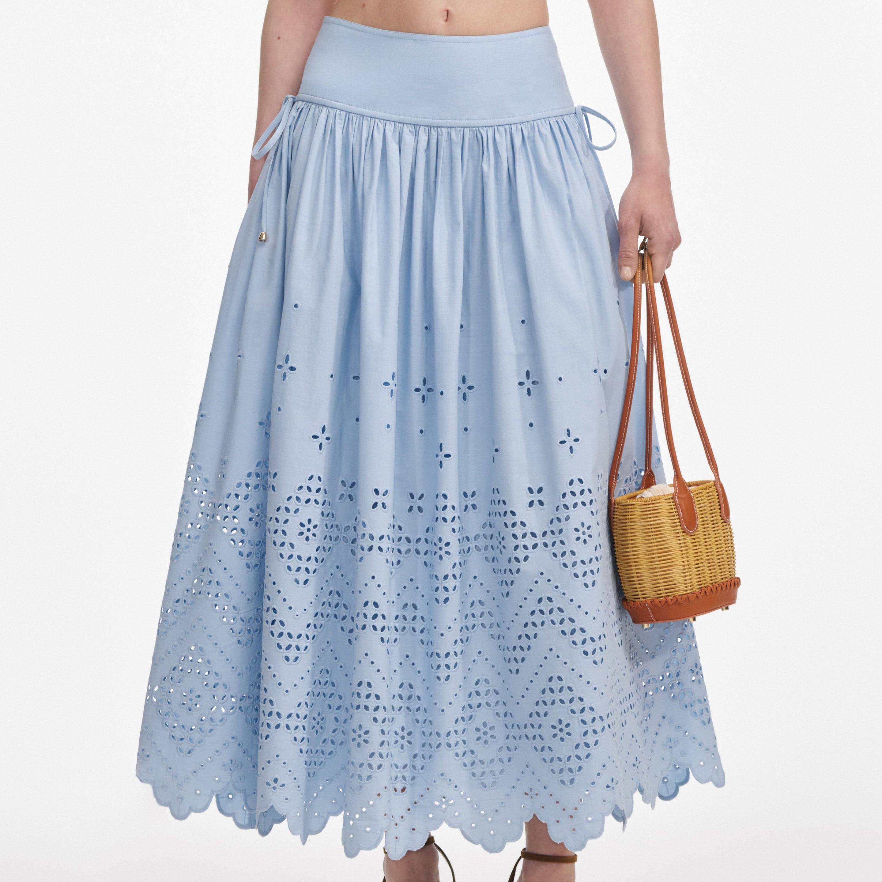 Blue Cotton Broderie Midi Skirt - 4