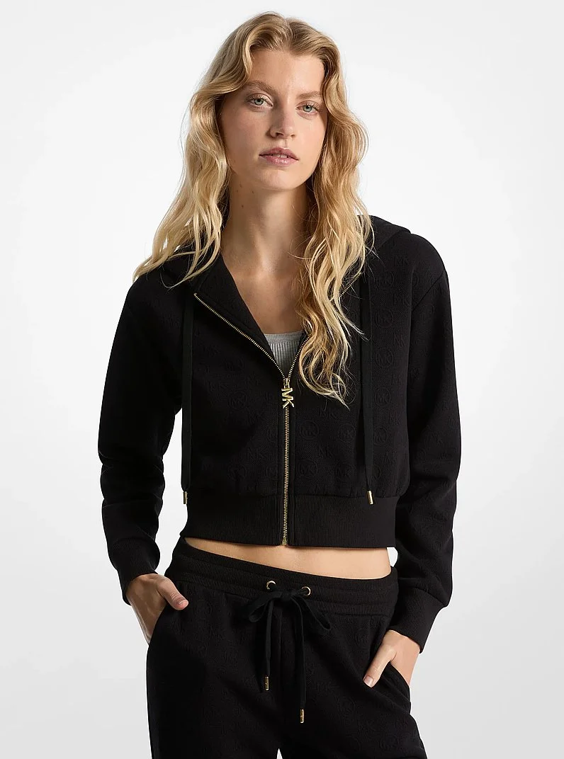 Logo Jacquard Charm Jacquard Cropped Zip-Up Hoodie - 1