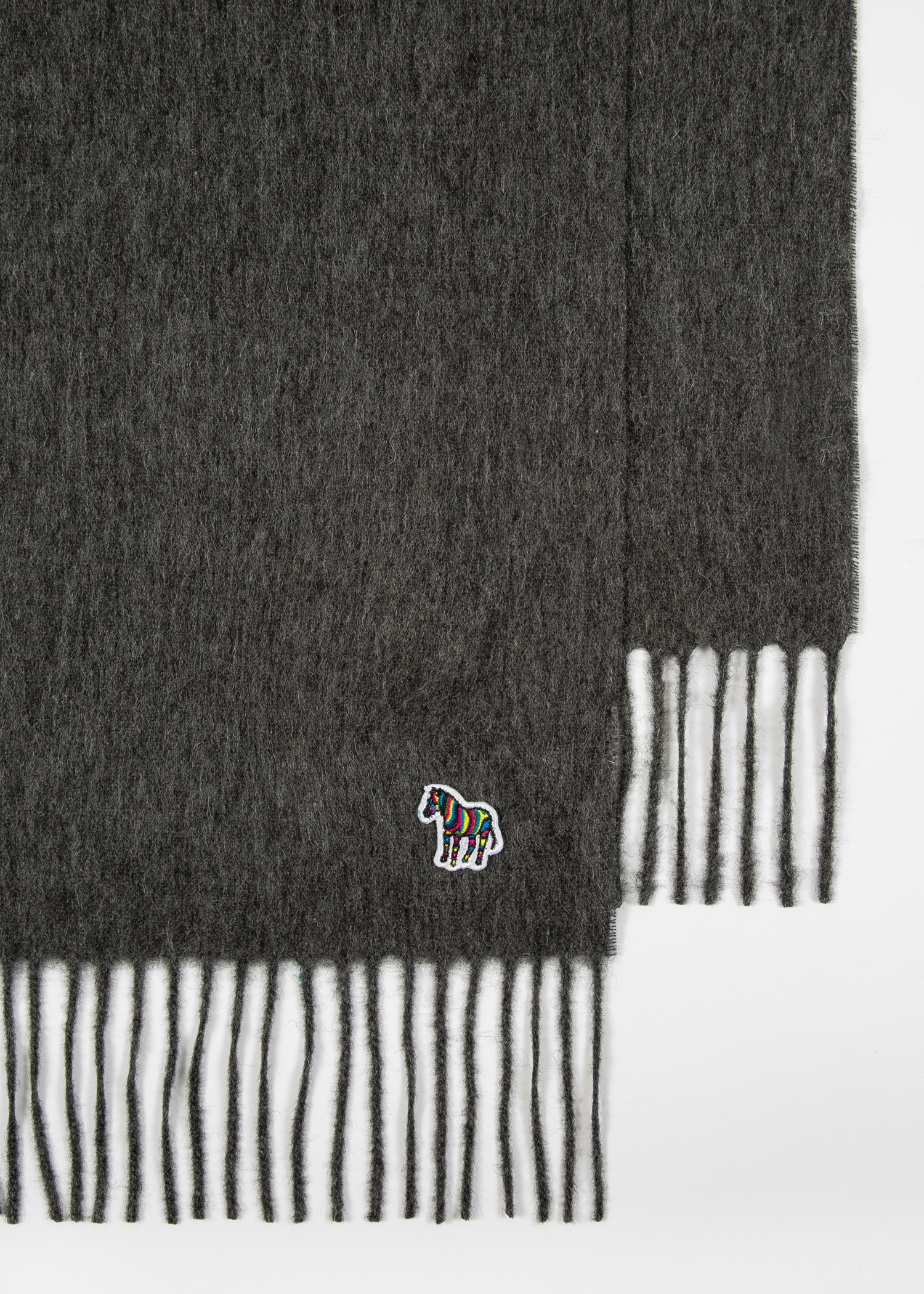 Charcoal Grey Lambswool Zebra Scarf - 2