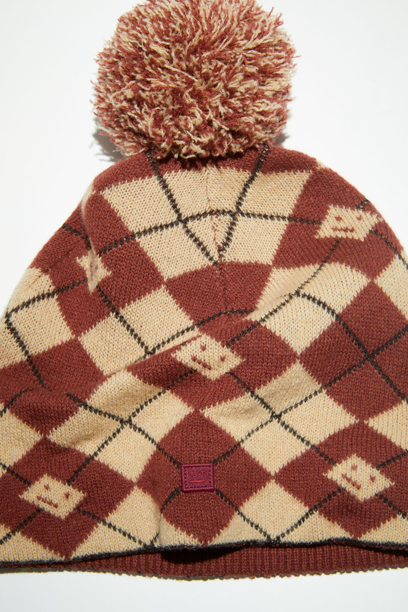 Argyle jacquard beanie - Biscuit beige/deep red 4