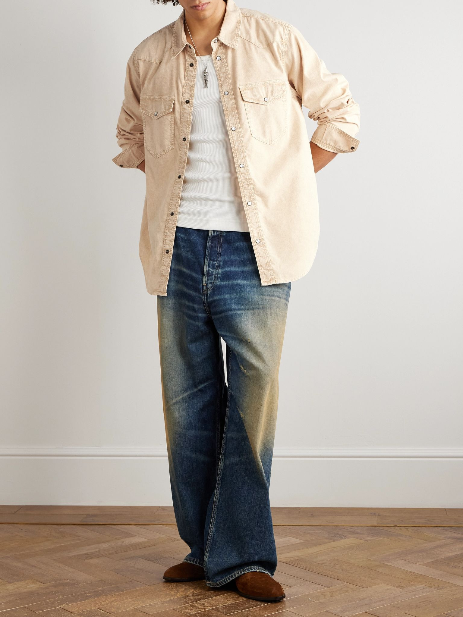 Vasco Cotton Western Shirt Beige - 2