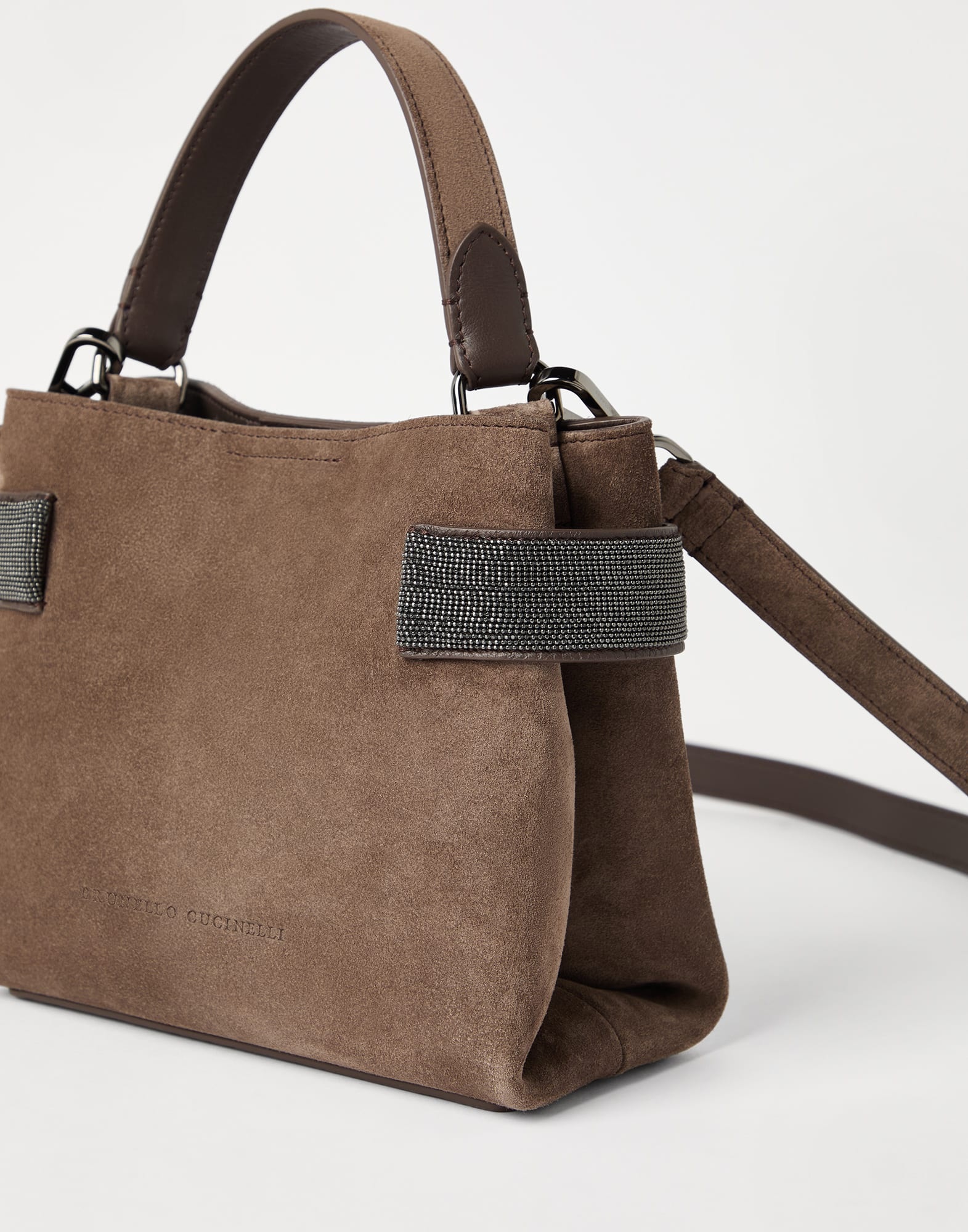 Essence small top-handle bag in suede with precious bands - 3