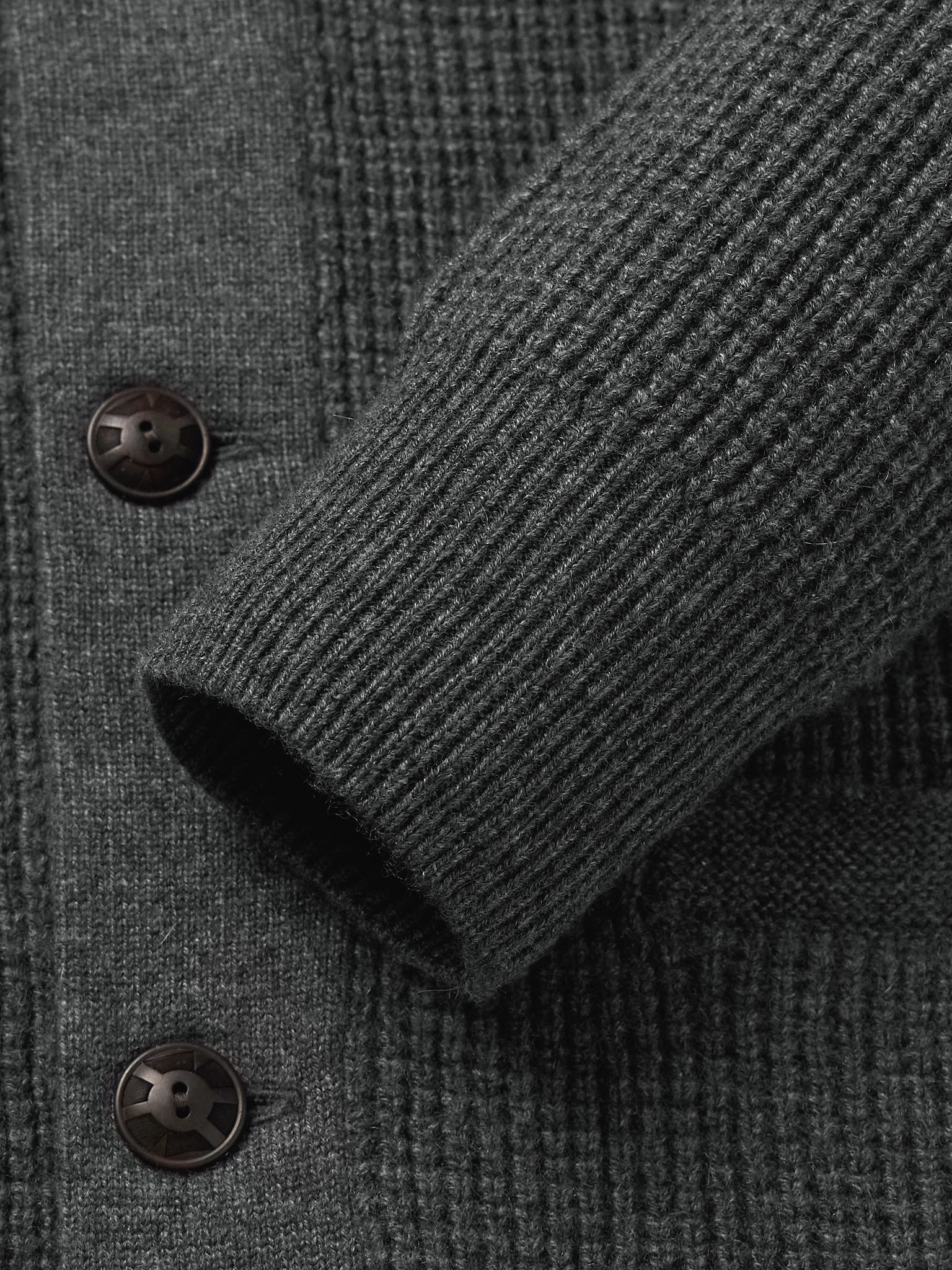 Shawl-Collar Waffle-Knit Cashmere Cardigan Gray - 5