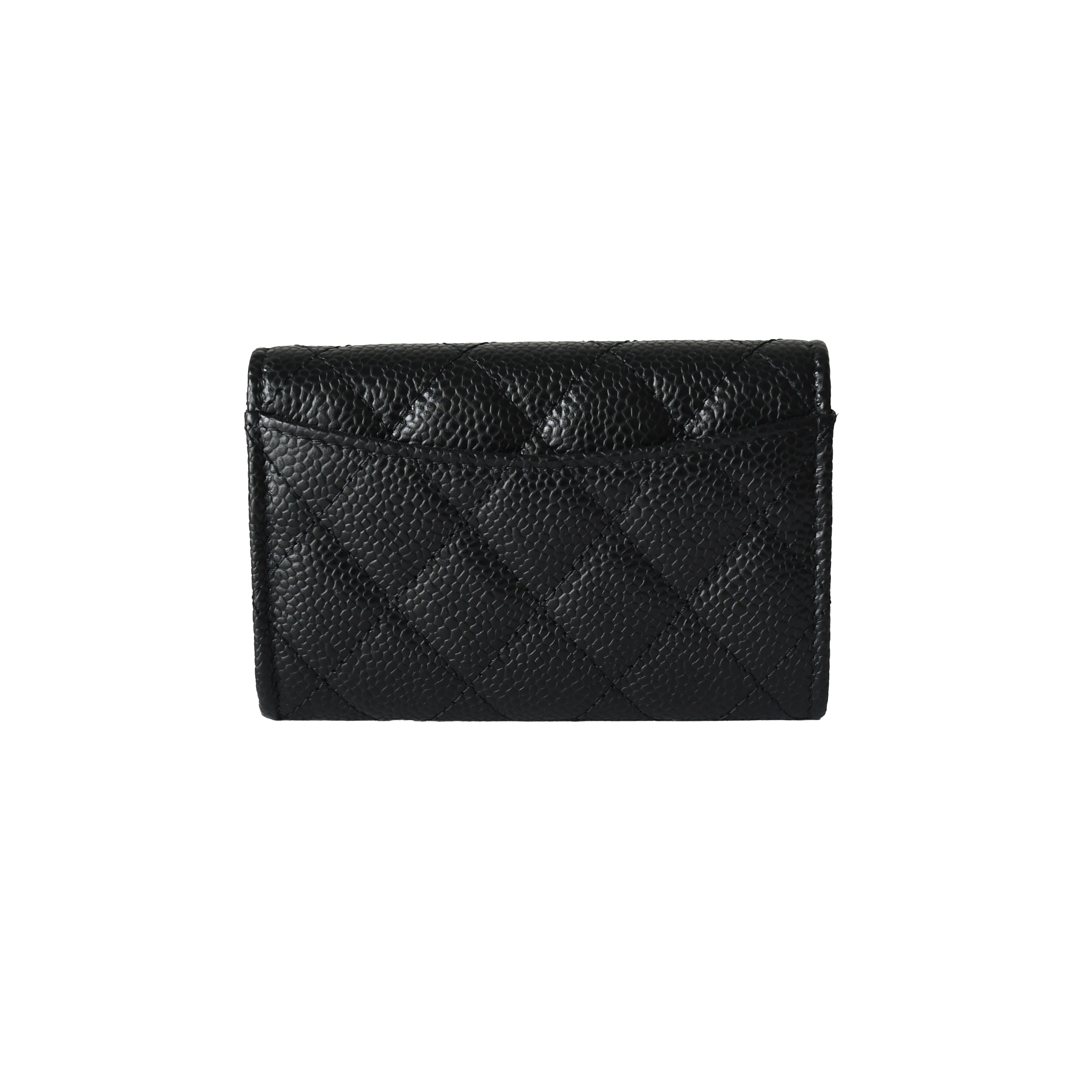 Chanel CC Caviar Quilted Flap Card Holder Wallet Gold Hardware Black - 2