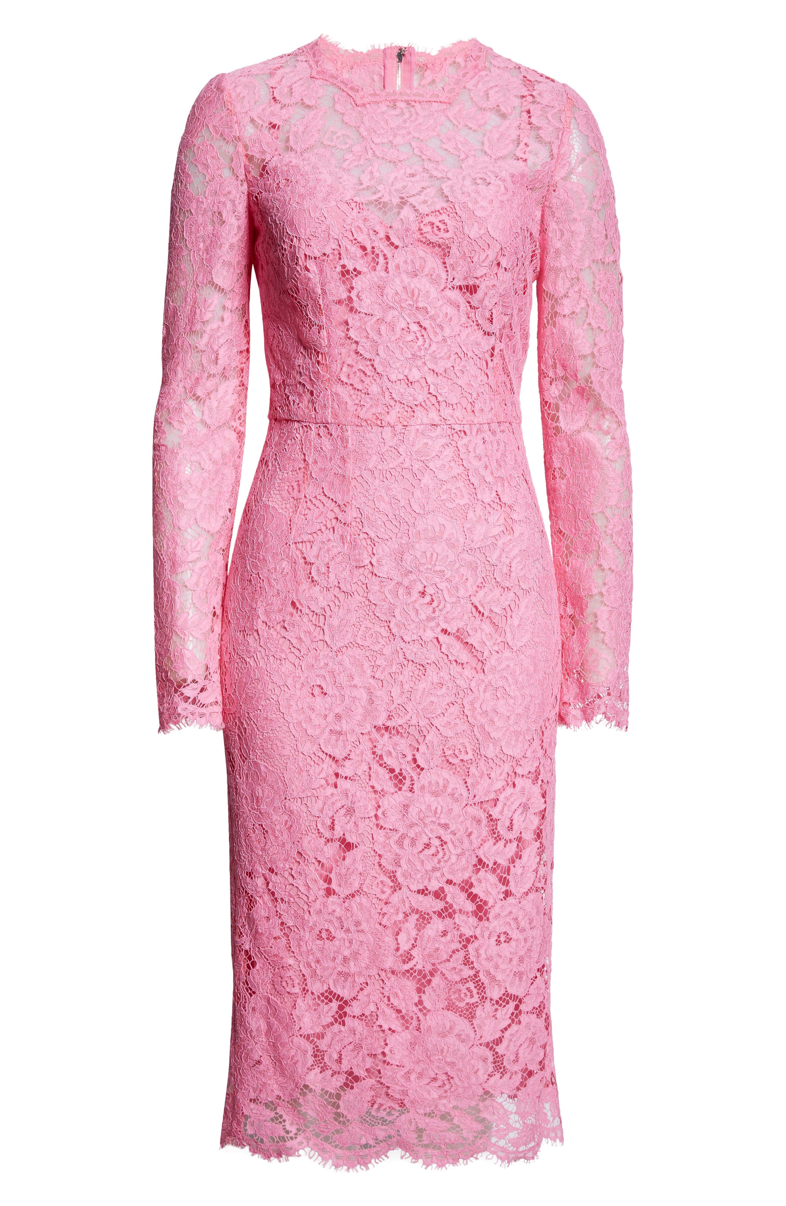 Long Sleeve Cordonetto Lace Sheath Dress - 5