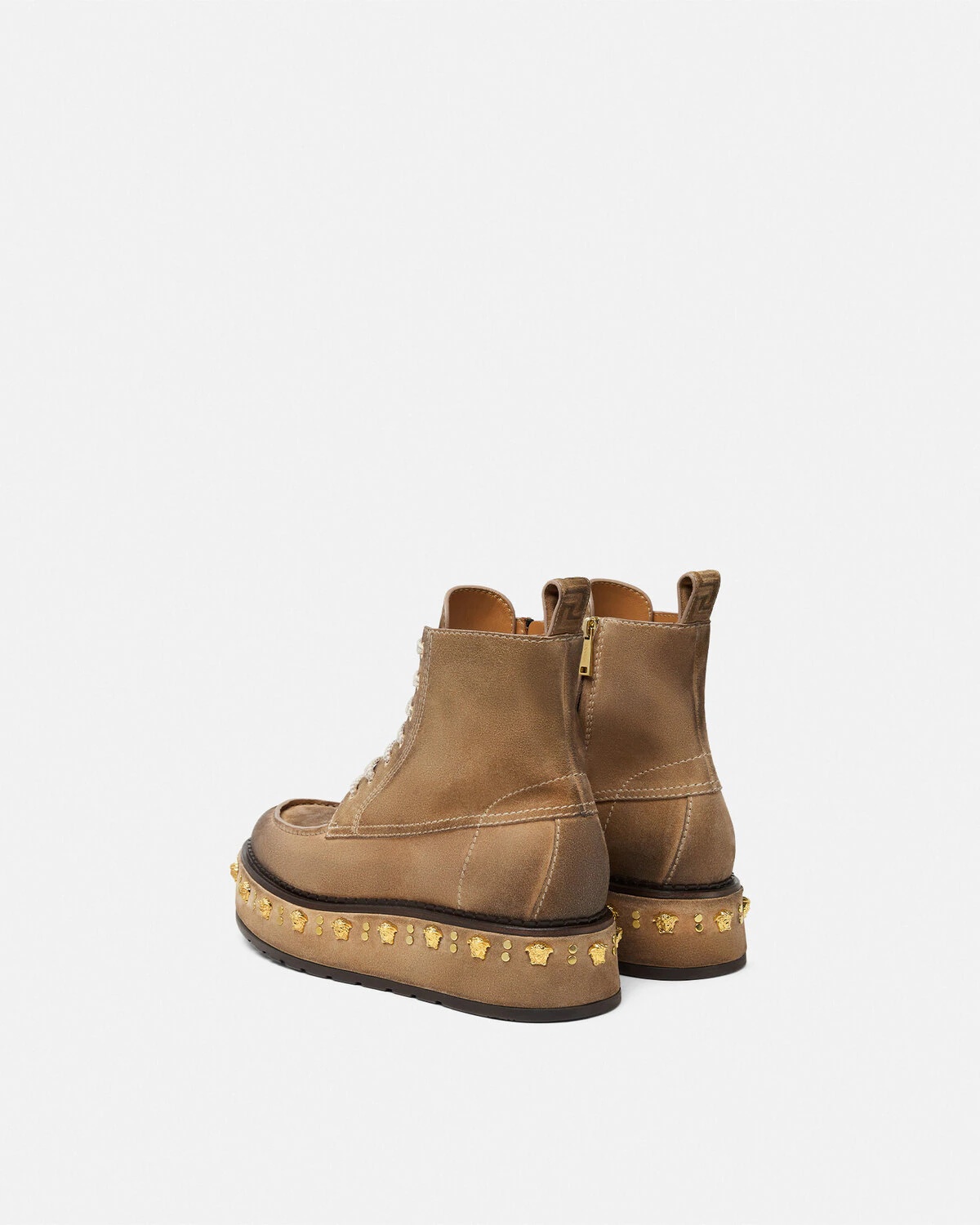 Studded Stack Suede Lace-Up Boots - 4