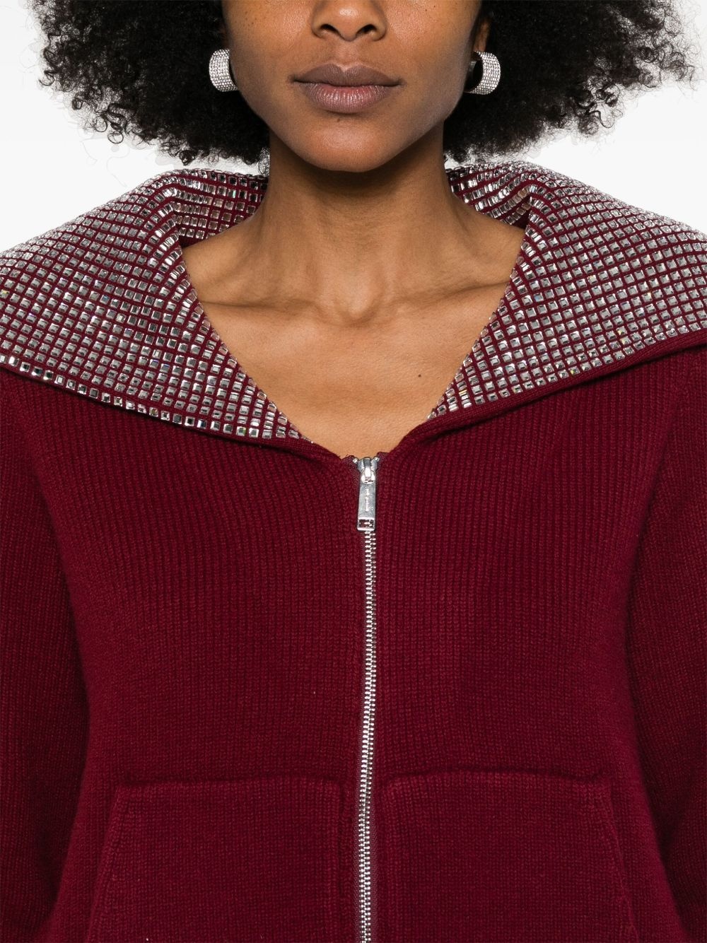 Diamante-collar cardigan - 5