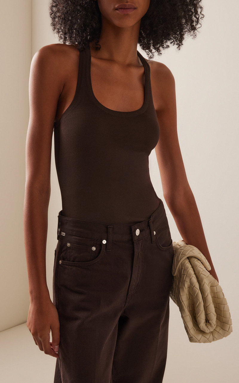 BRANDON MAXWELL The Raven Racerback Knit Tank Top brown outlook