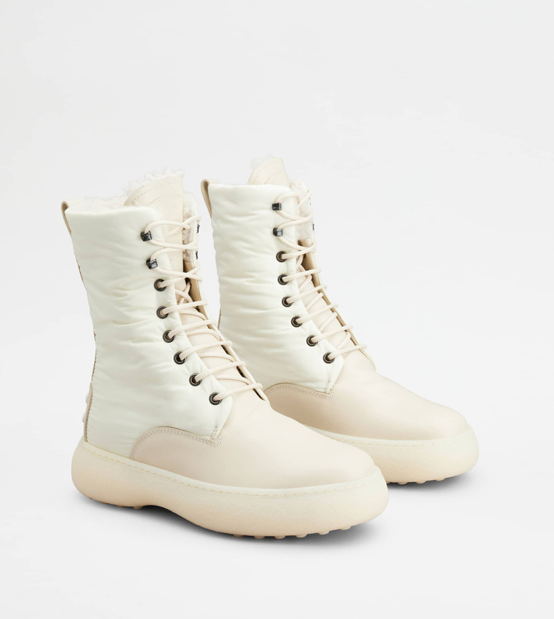 TOD'S W. G. LACE-UP ANKLE BOOTS IN LEATHER AND FABRIC - WHITE 3