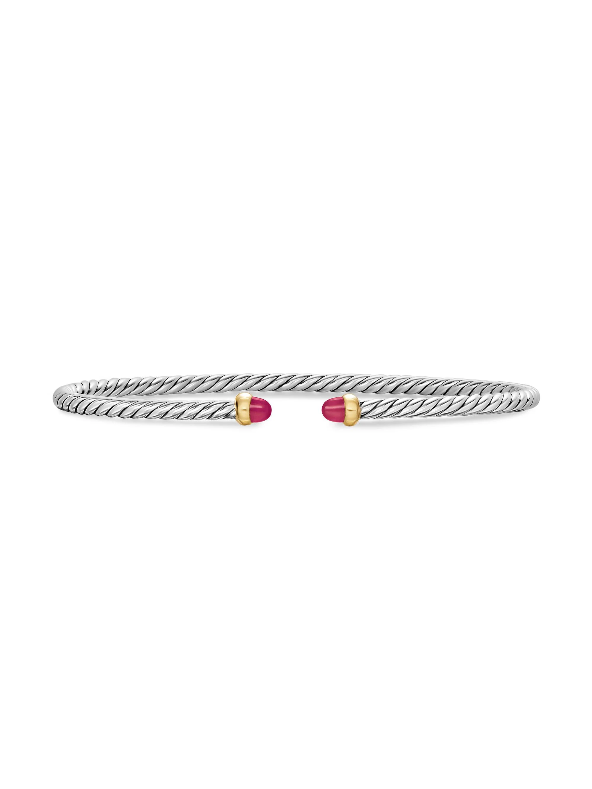 Women's Micro Cable Flex Bracelet in Sterling Silver - Ruby - 1