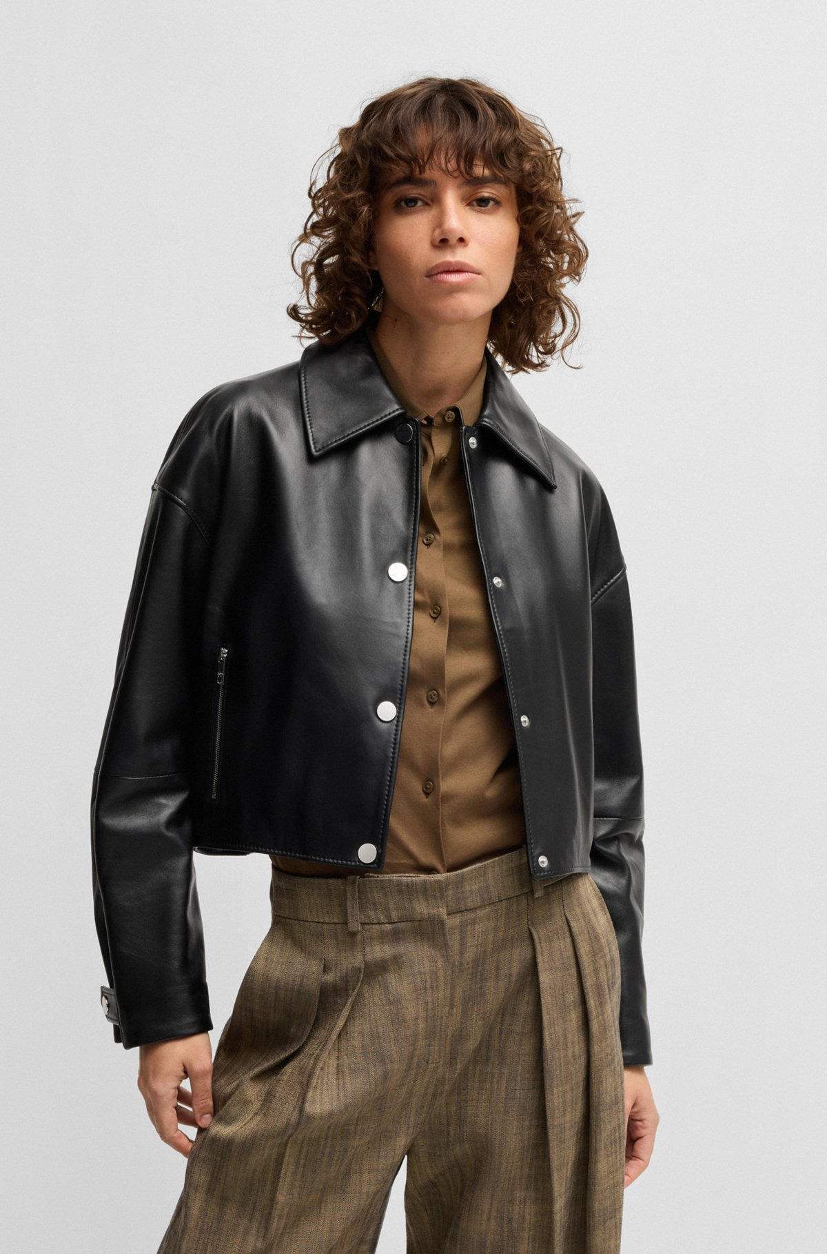 LEATHER JACKET WITH COVERED PRESS STUDS - 2