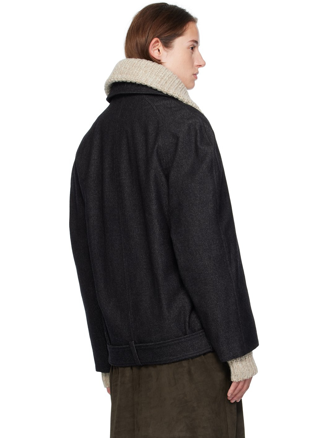 Black Raglan Sleeve Short Coat - 3
