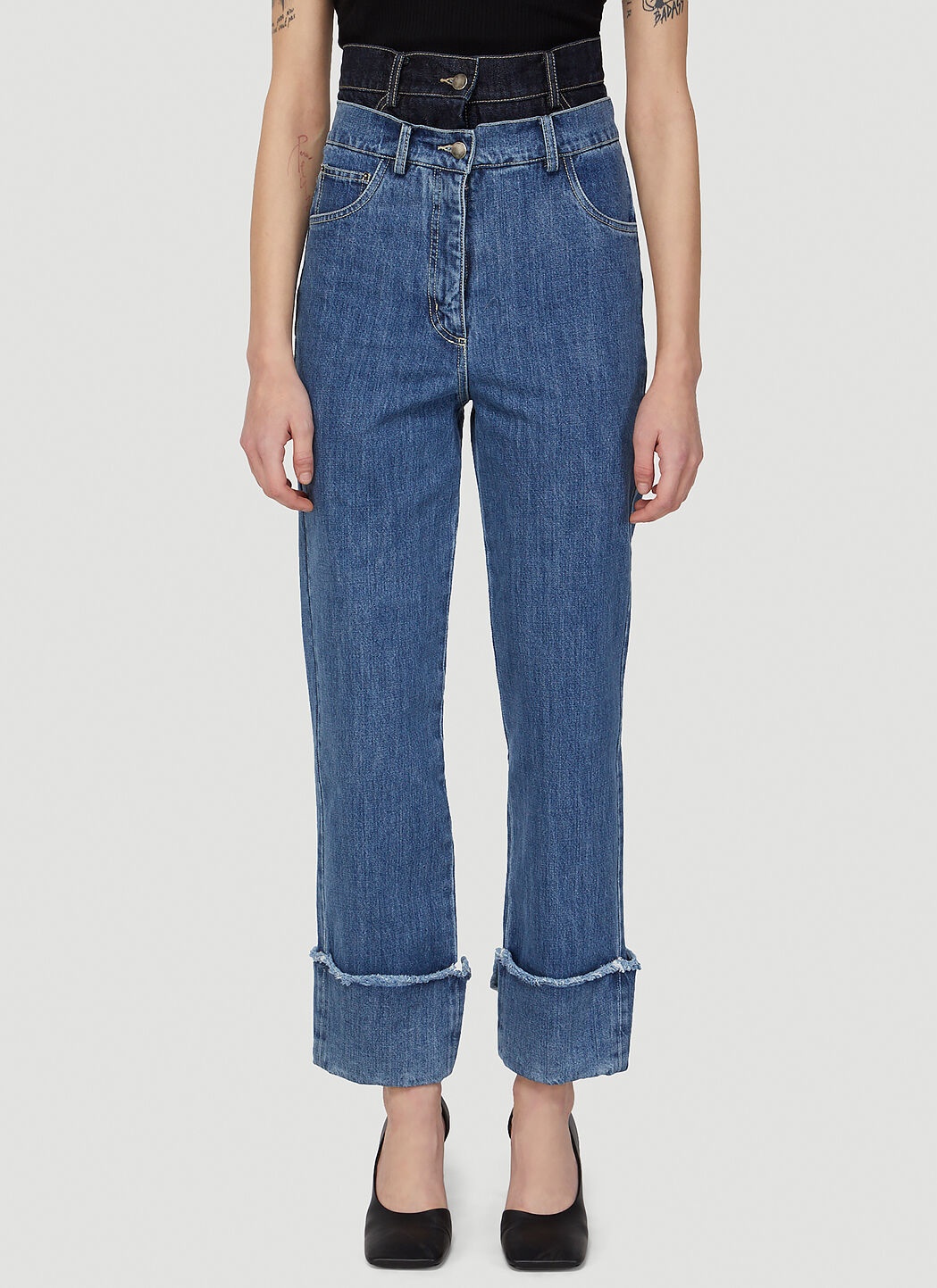 Contrast Waistline Jeans - 1