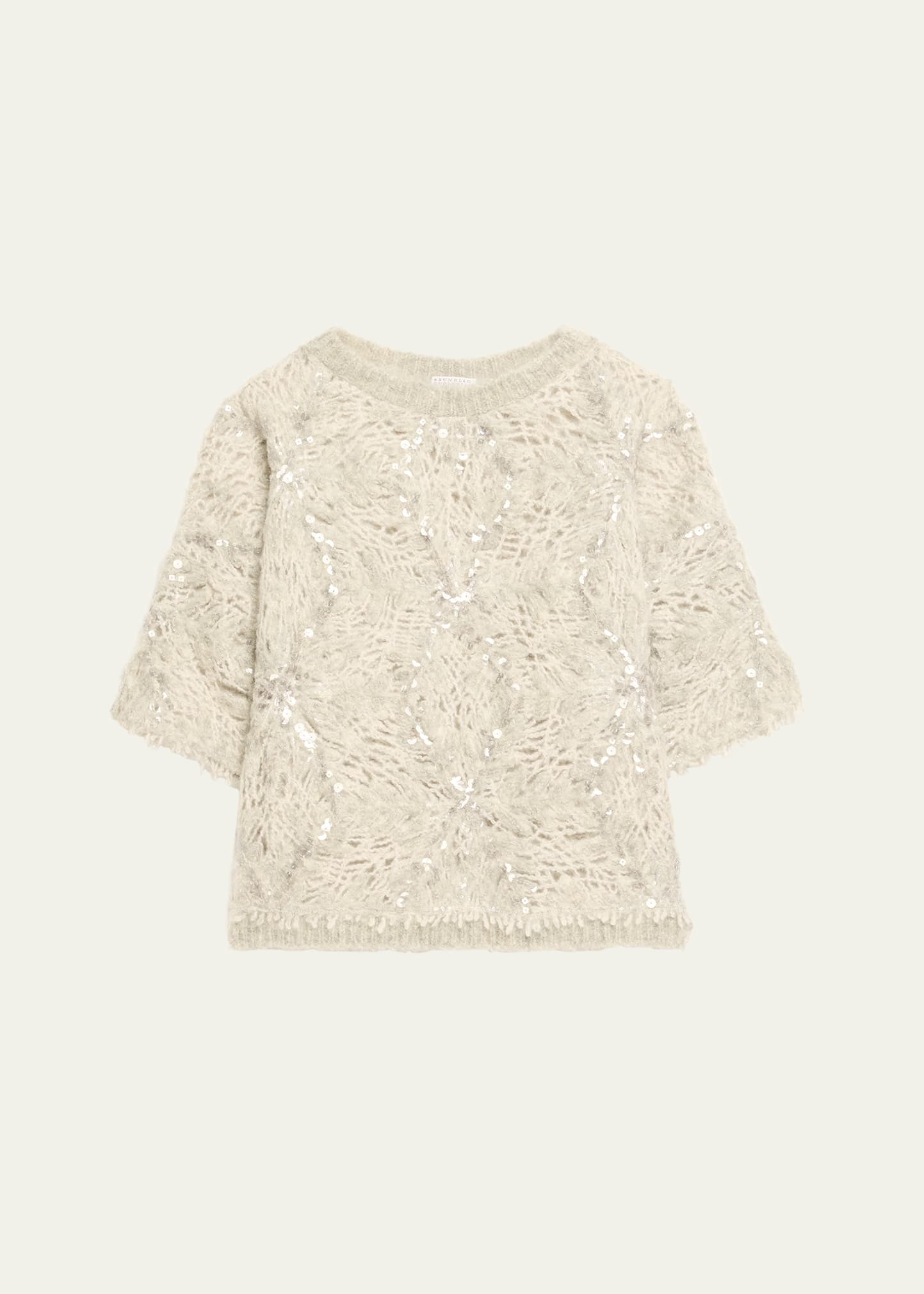 Pailette Mohair-Wool Short-Sleeve Sweater - 1