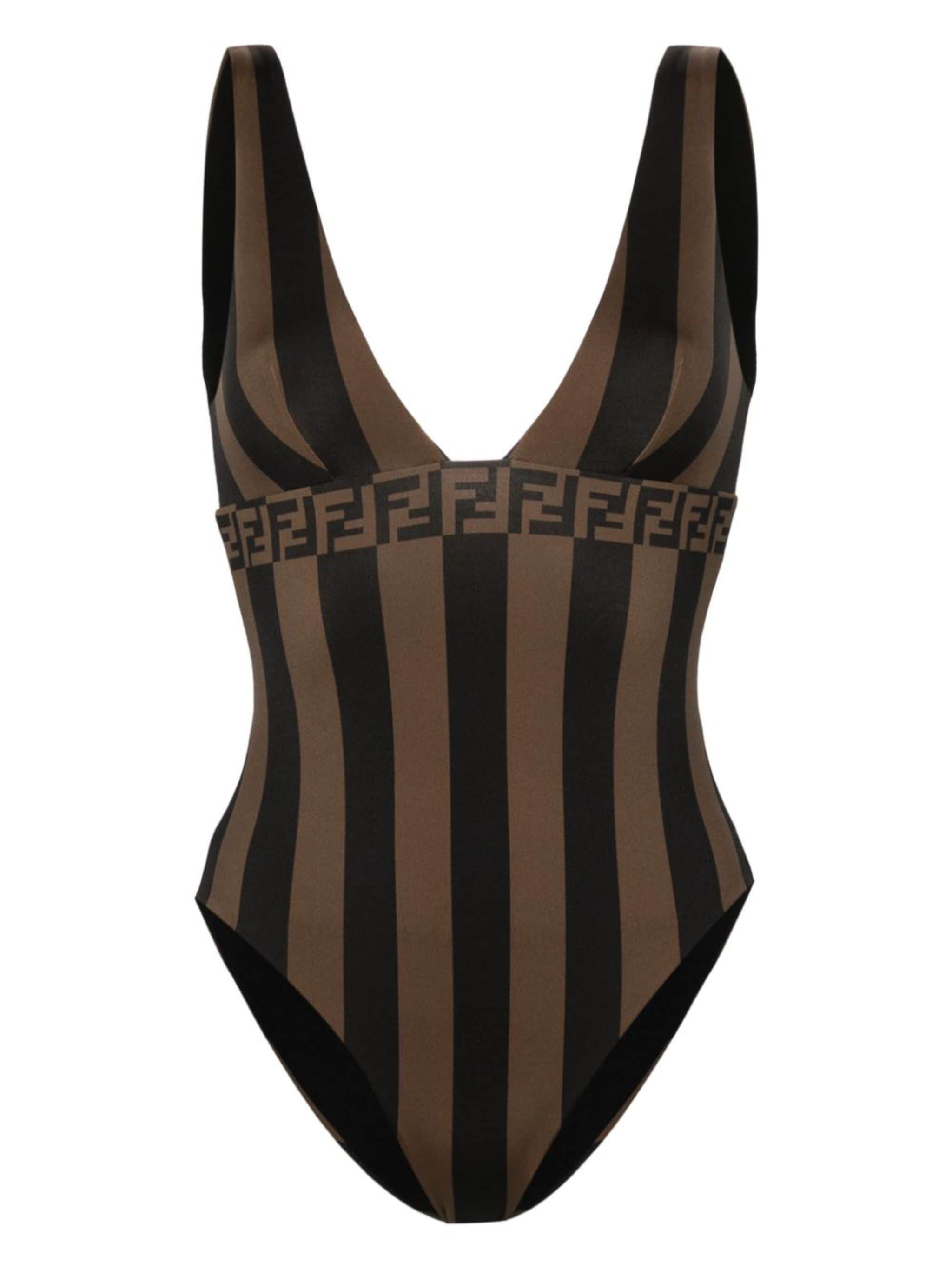 FF motif striped swimsuit - 1