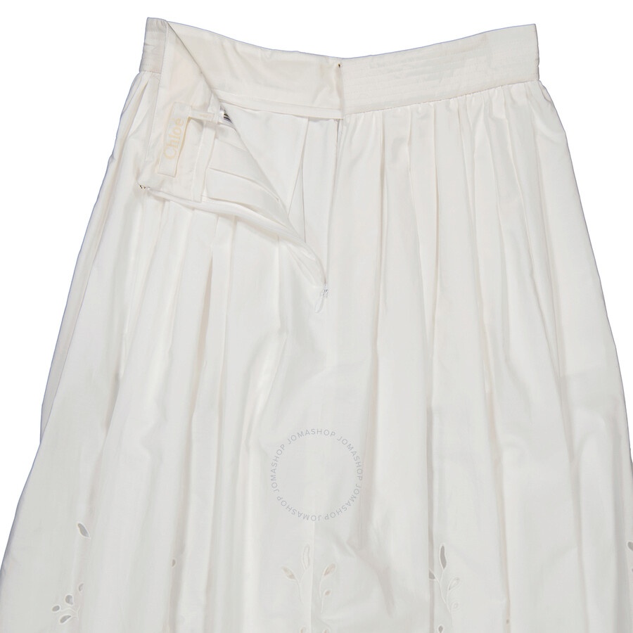 Chloe Ladies White Broderie Anglaise Flared Embroidered Midi Skirt - 7