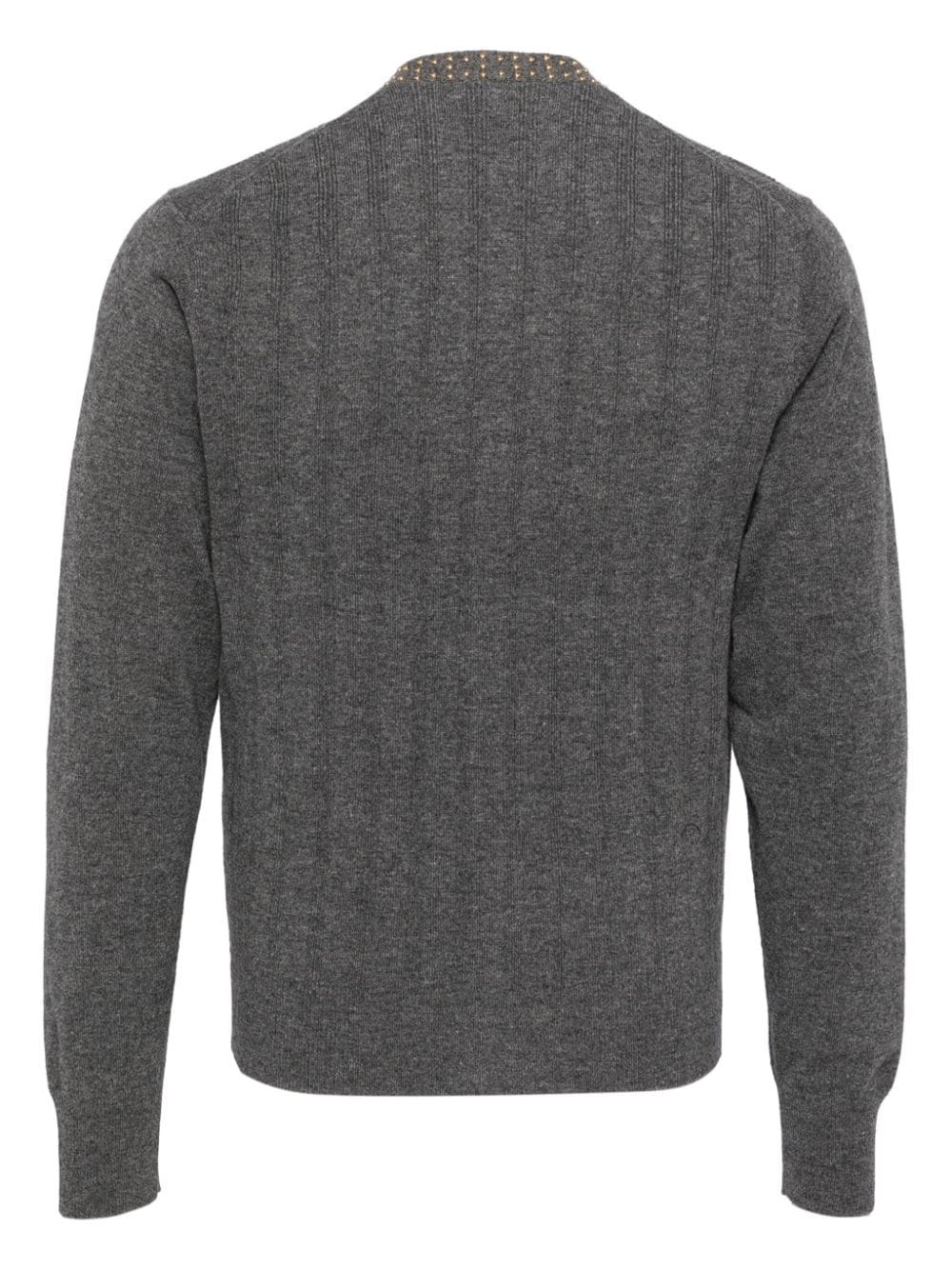 stud-embellishment wool cardigan - 2