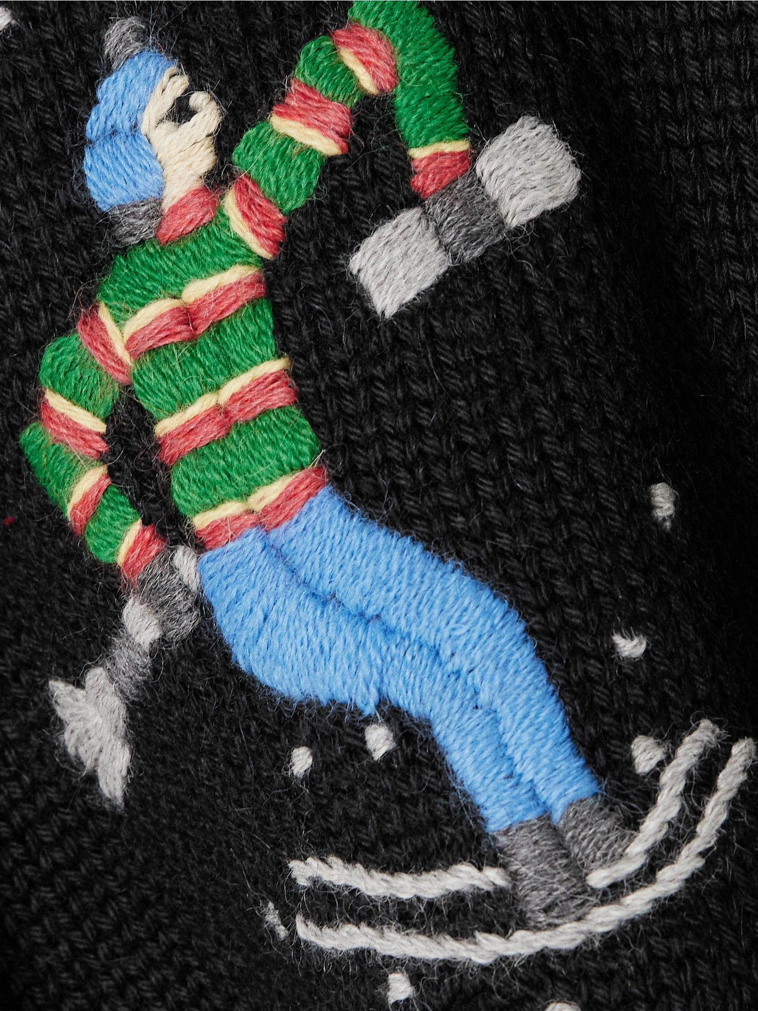 Ski Run cropped embroidered striped alpaca sweater Black - 5