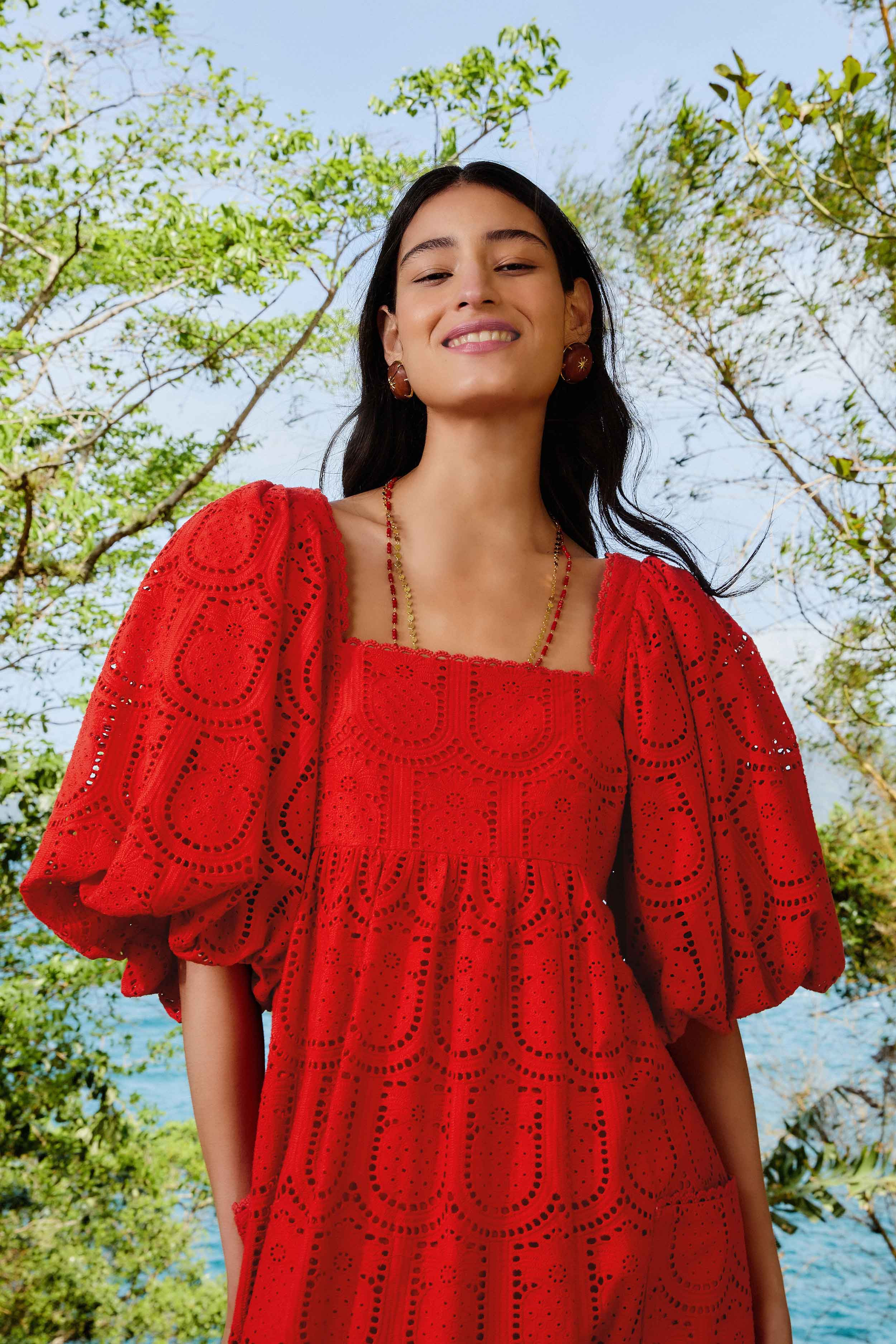 Red Pineapple Eyelet Maxi Dress - 5