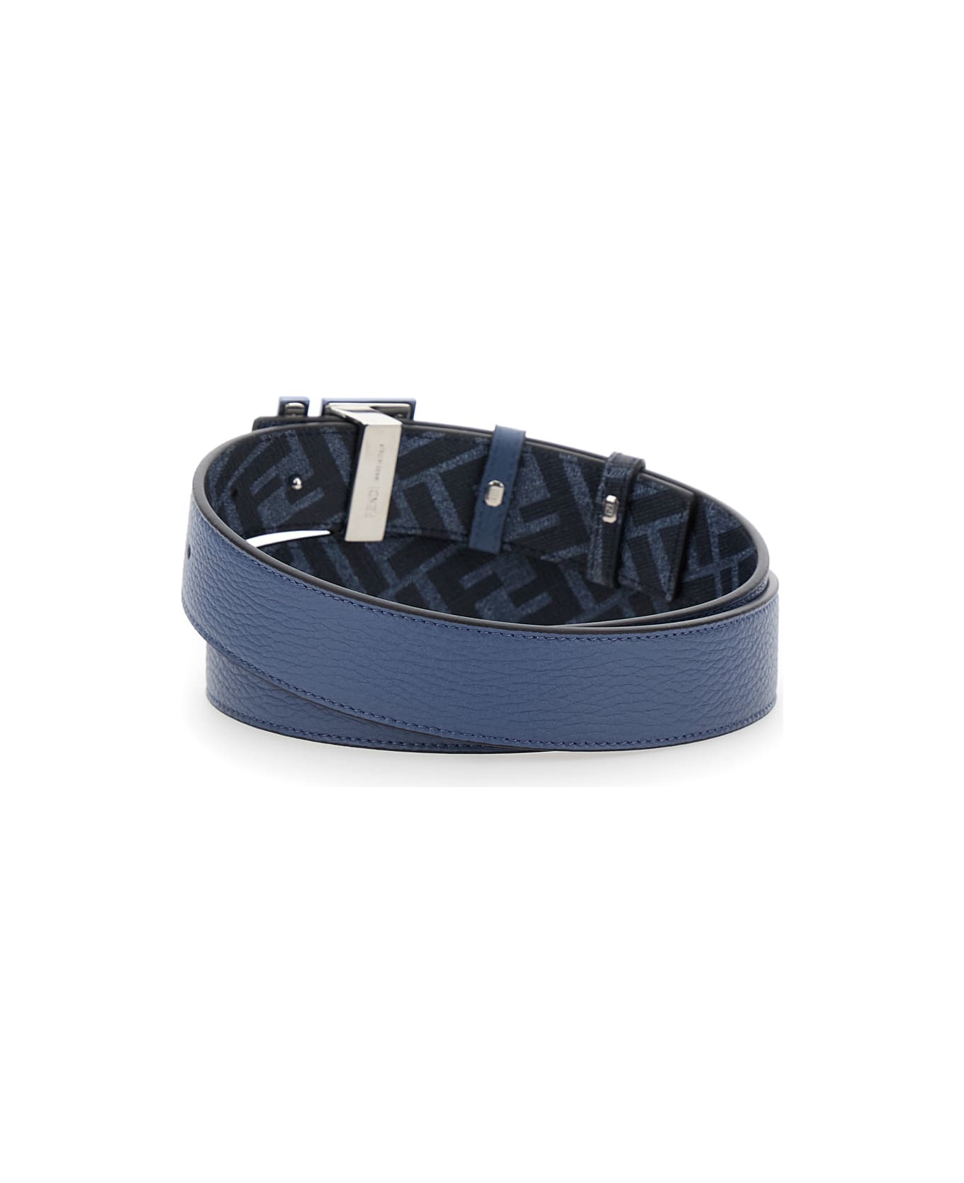 FENDI Blue Reversible Belt With Ff Rounded Buckle In Leather