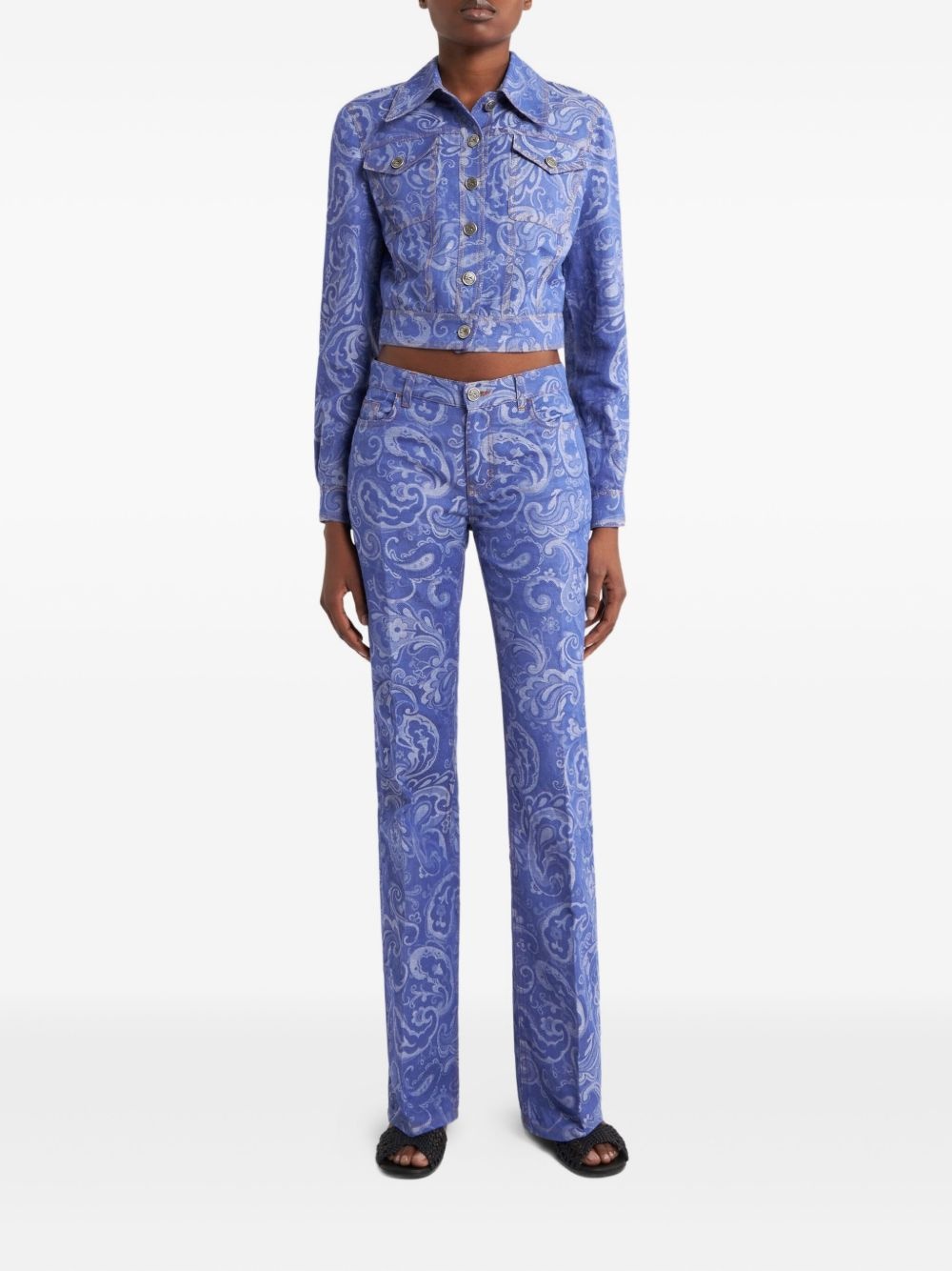 paisley-jacquard flared jeans - 2