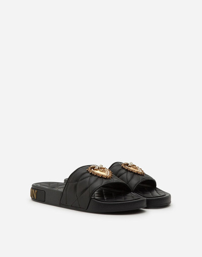 Dolce & Gabbana Beachwear Devotion sliders in matelassé nappa leather outlook