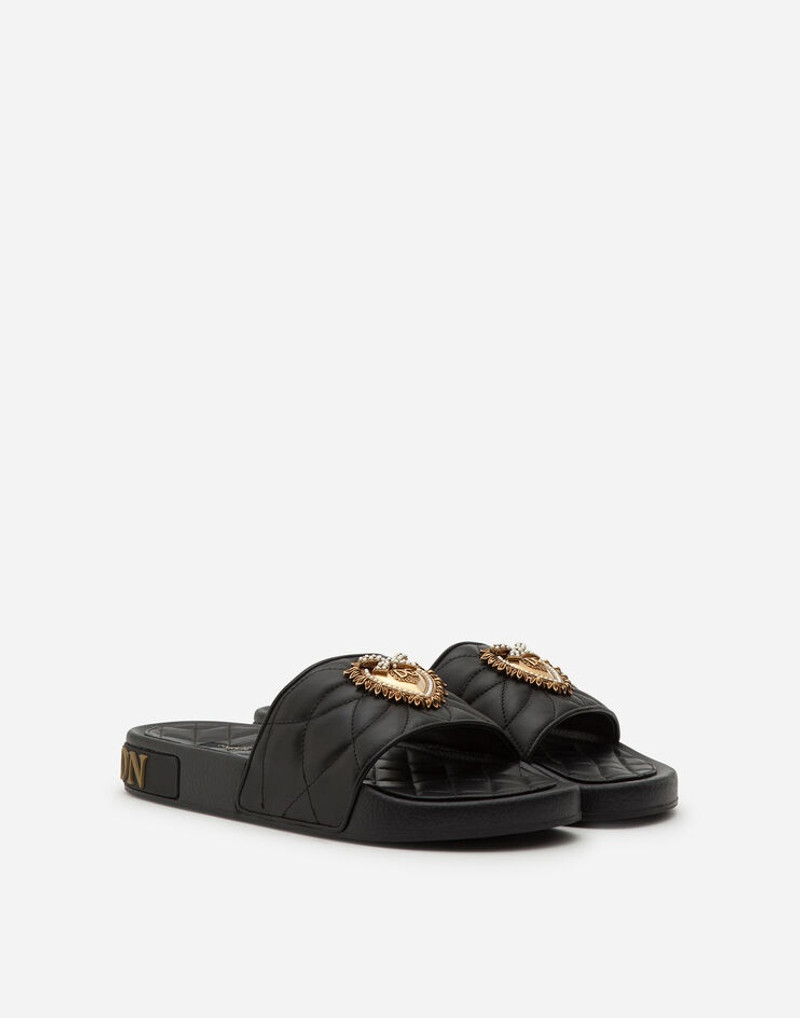Dolce & Gabbana Beachwear Devotion sliders in matelassé nappa leather outlook