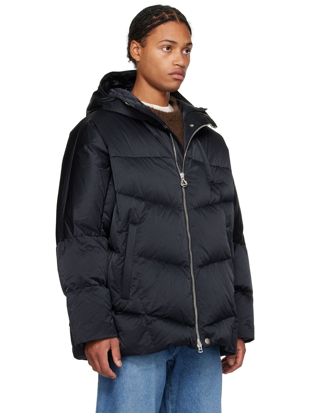 Navy Satin Down Jacket - 2