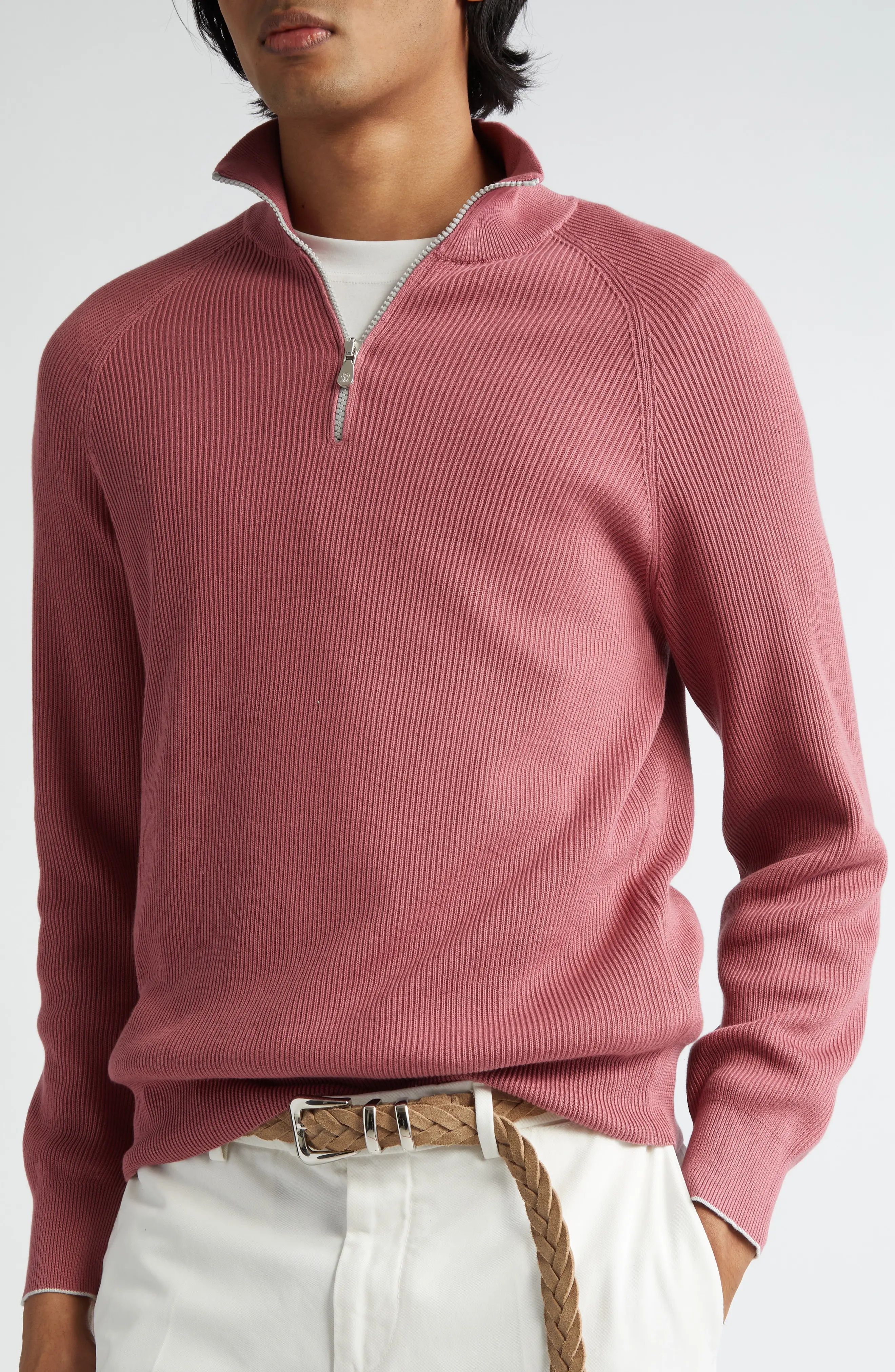 Rib Cotton Pullover in Lampone/Nebbia - 5