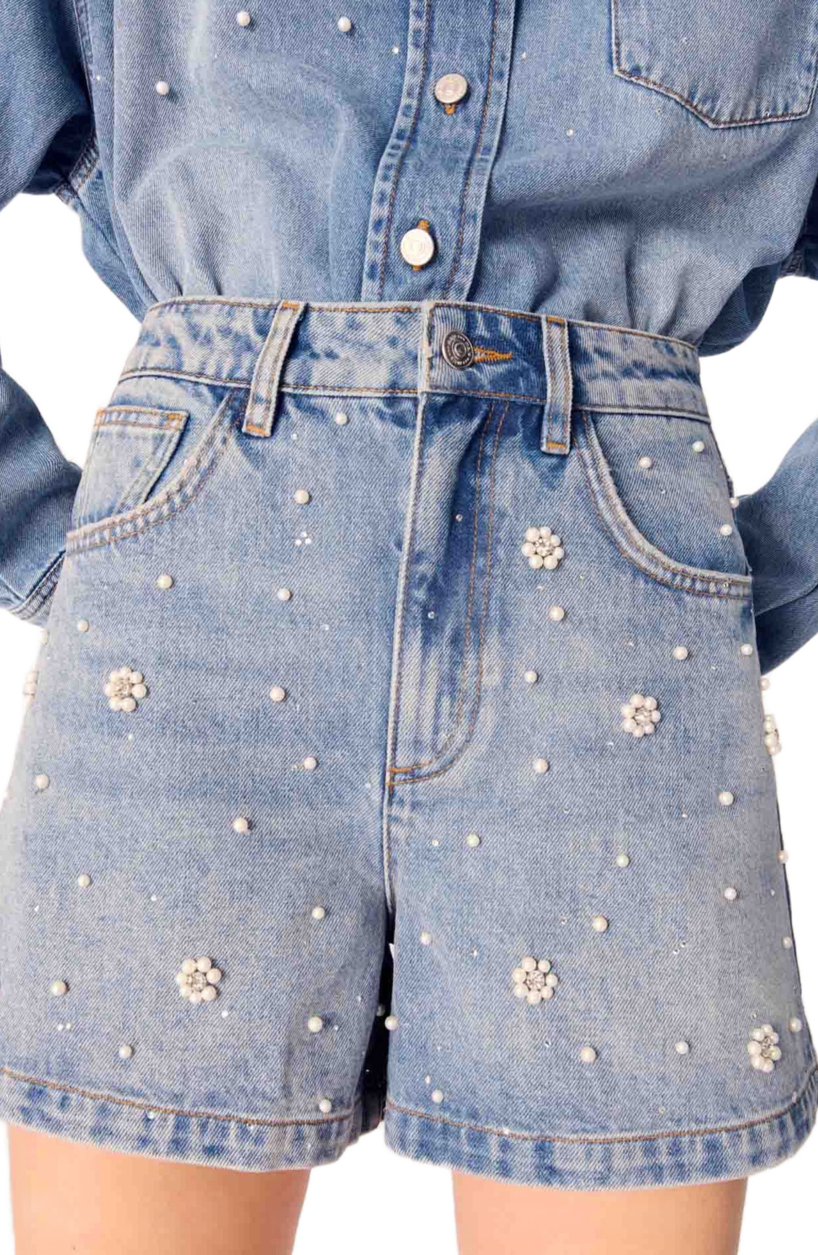 maje Denim shorts with embroidered beads in Blue at Nordstrom - 6