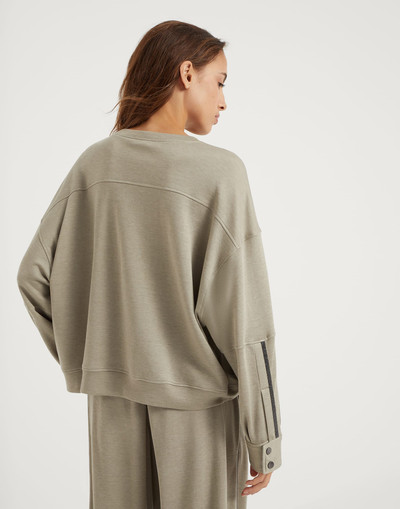Brunello Cucinelli Cotton and silk interlock sweatshirt with shiny sleeve detail outlook